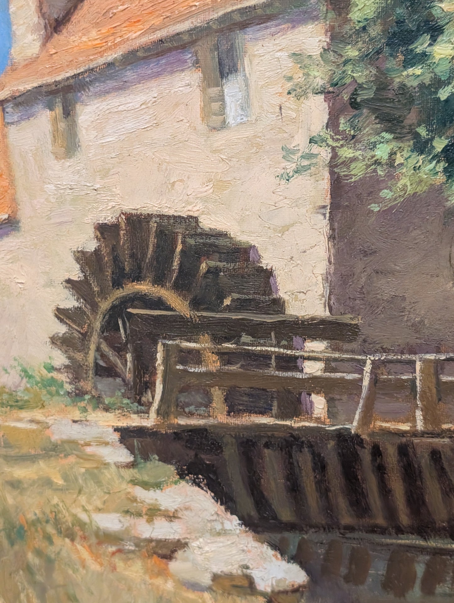 Antique Mid-Century French Impressionist Oil Painting – "The Watermill" by Marc Rebierre (c. 1970s)