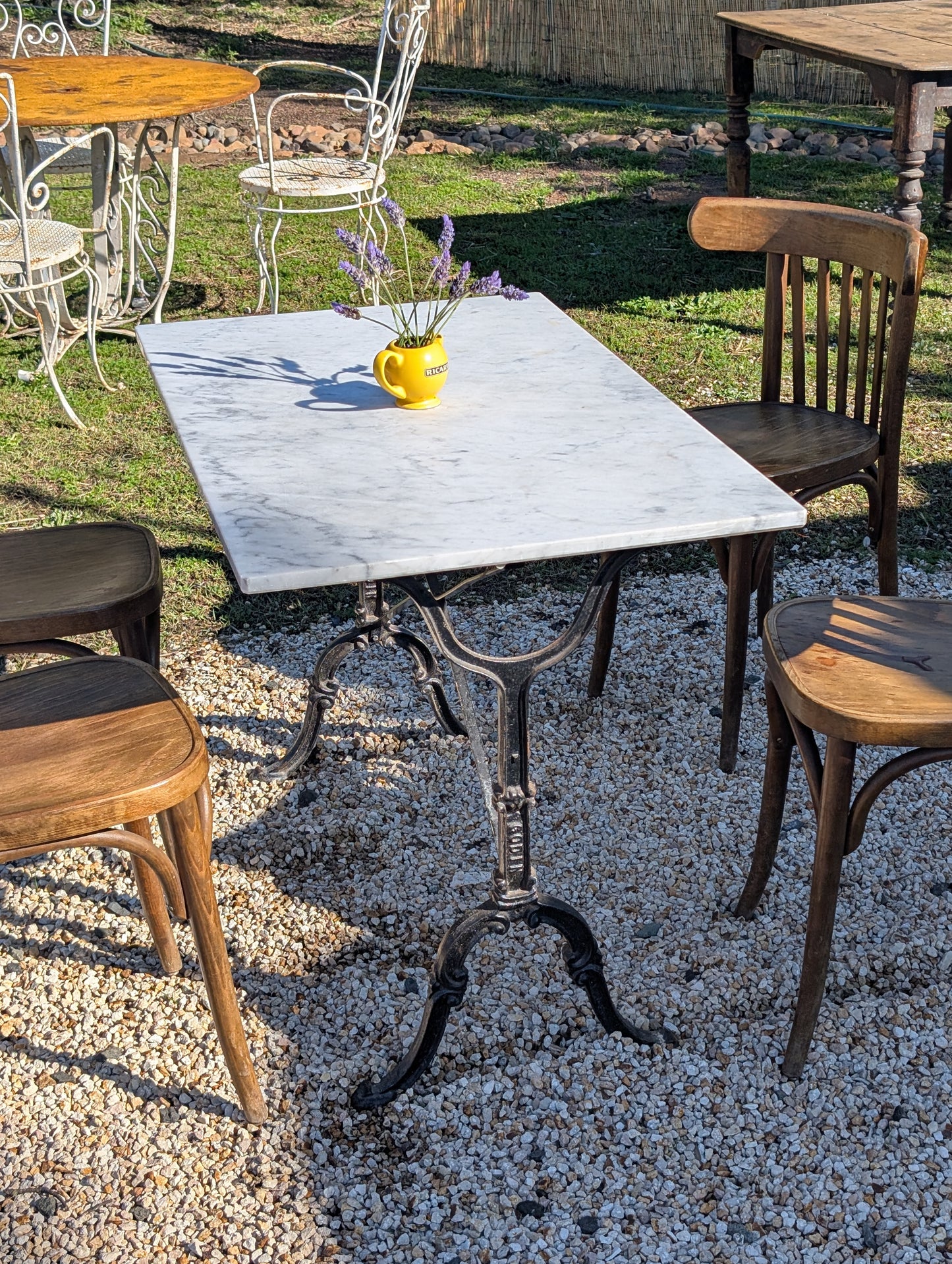 French bistrot table with Cast iron legs and marble top, early XXth Century