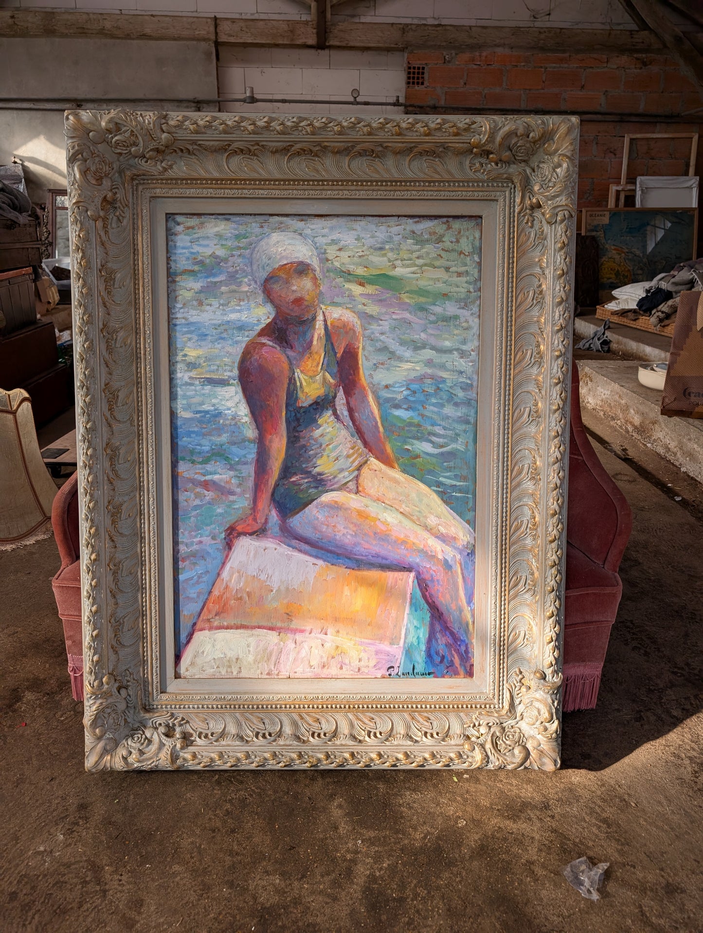 Original Painting, "la nageuse" from P.Landauer XXe