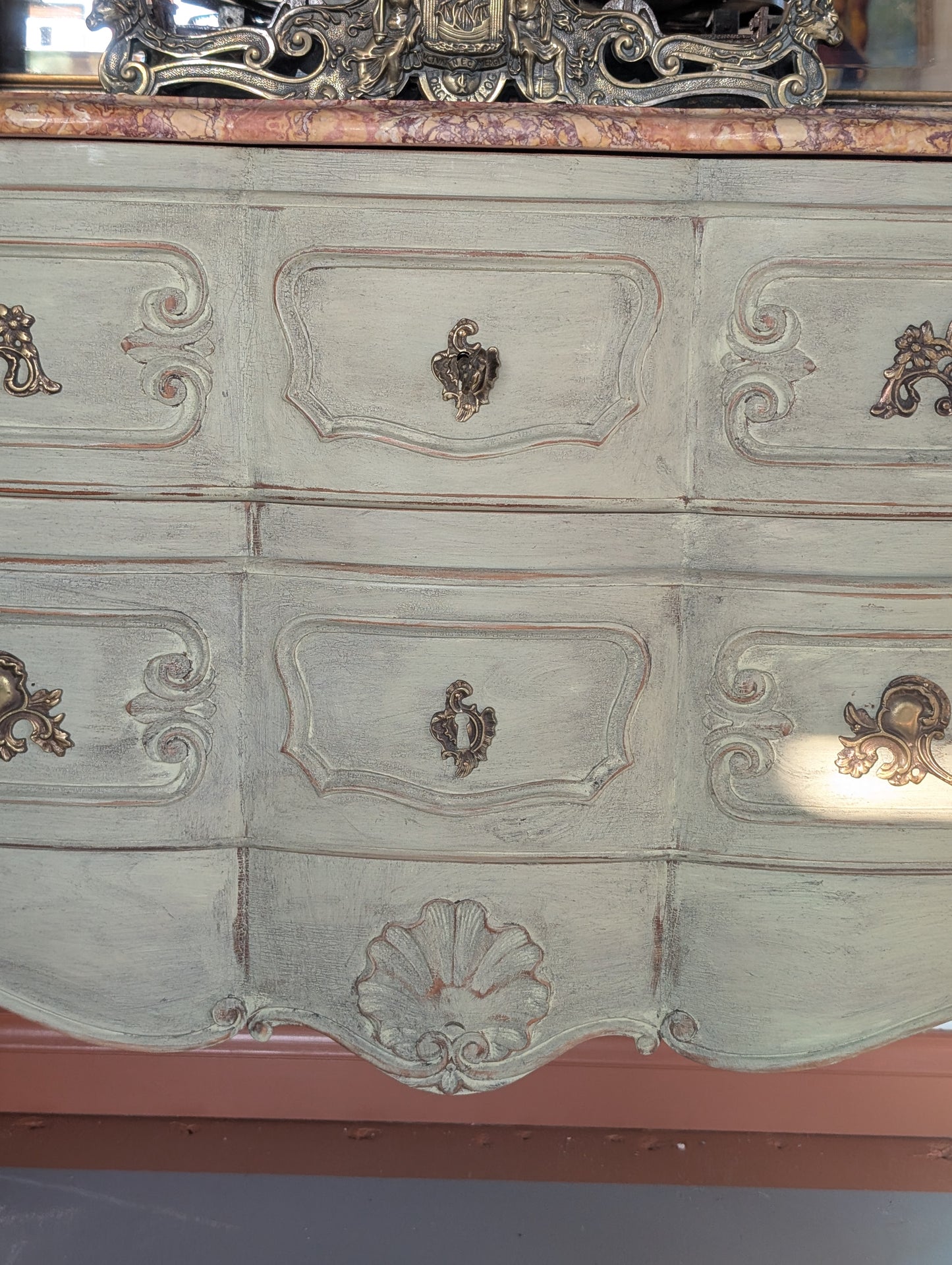 Red Marble top Chest of Drawers