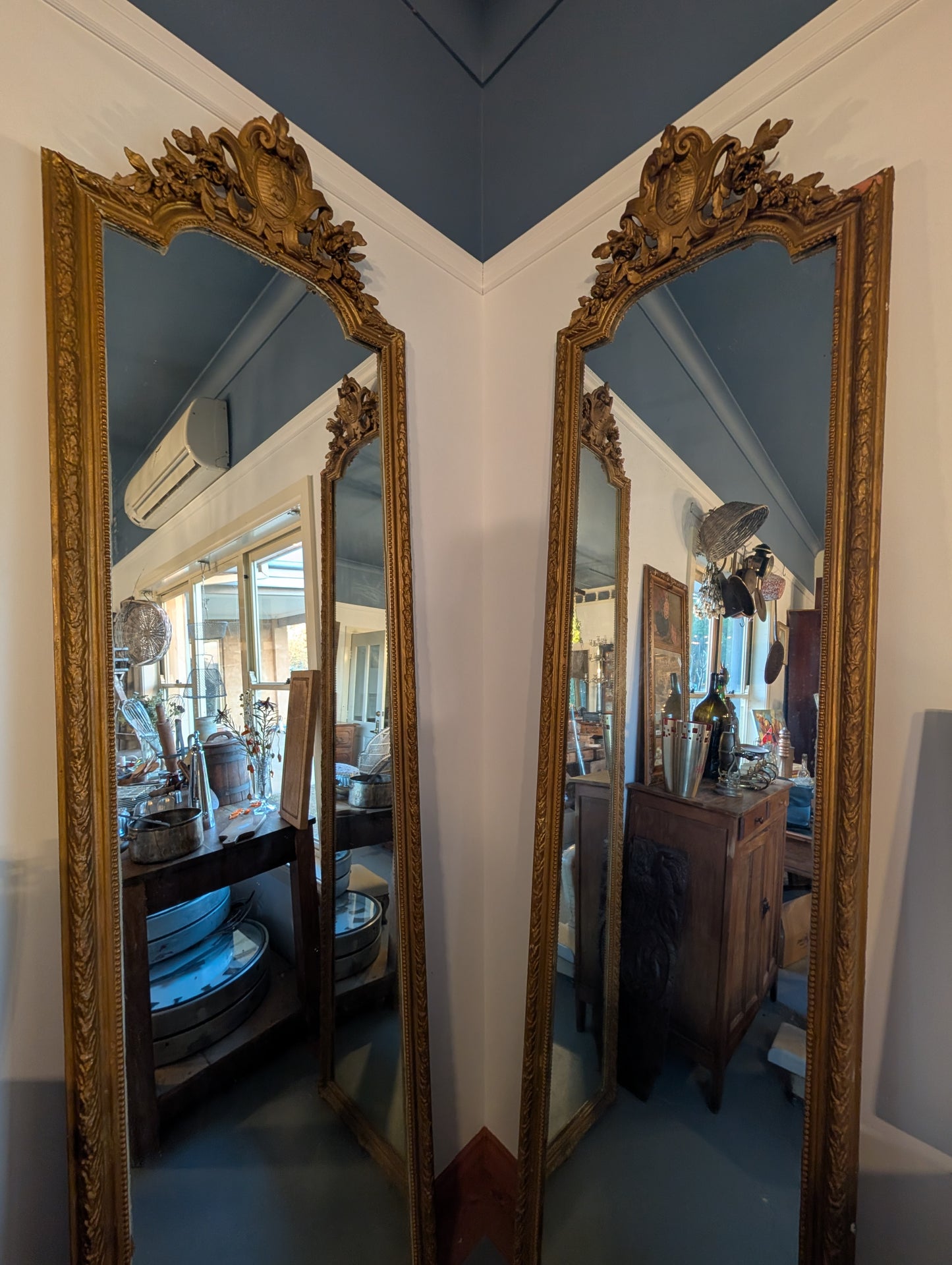 Pair of 19th-century gilded wood mirrors - Louis XVI style