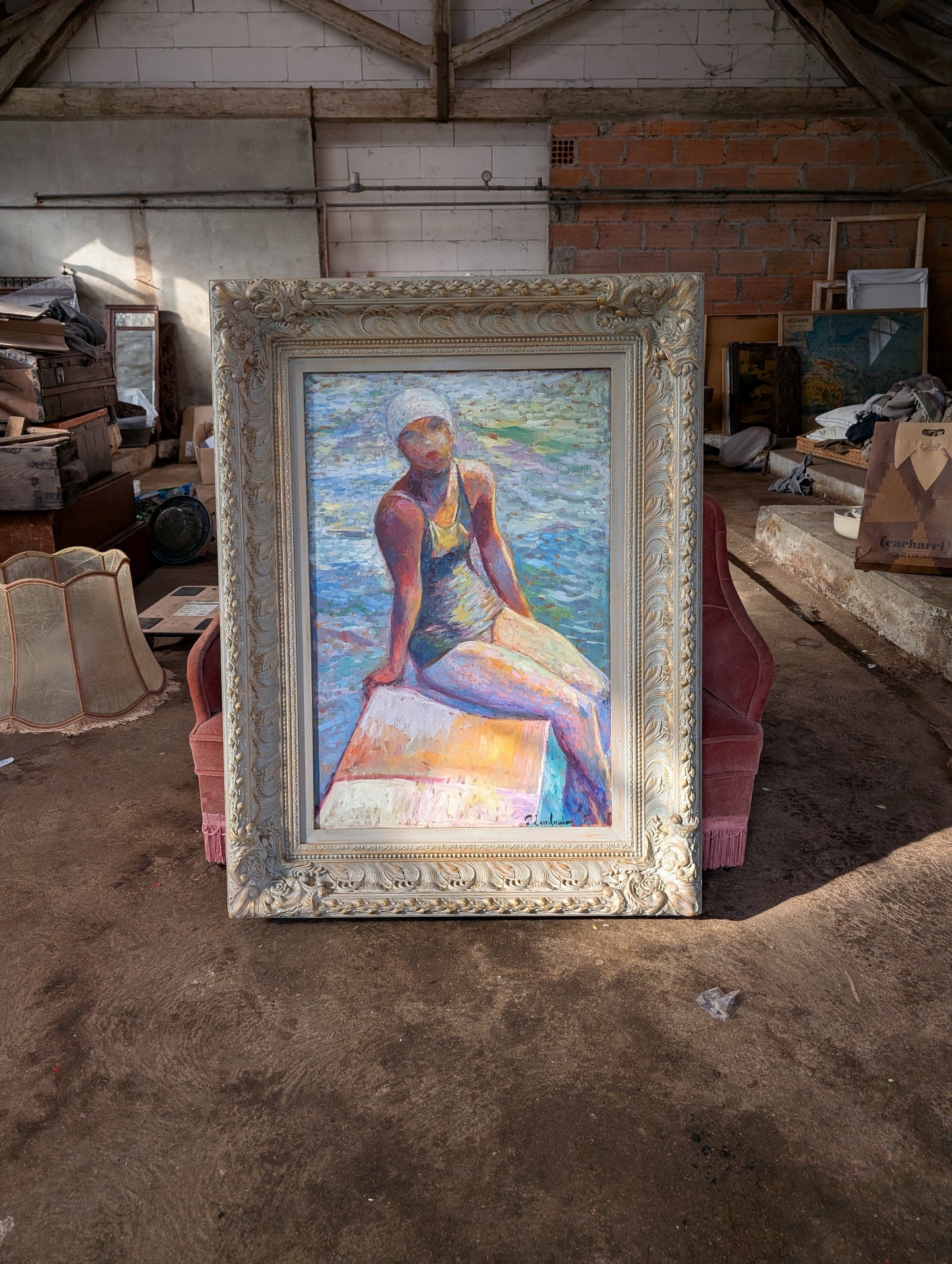 Original Painting, "la nageuse" from P.Landauer XXe