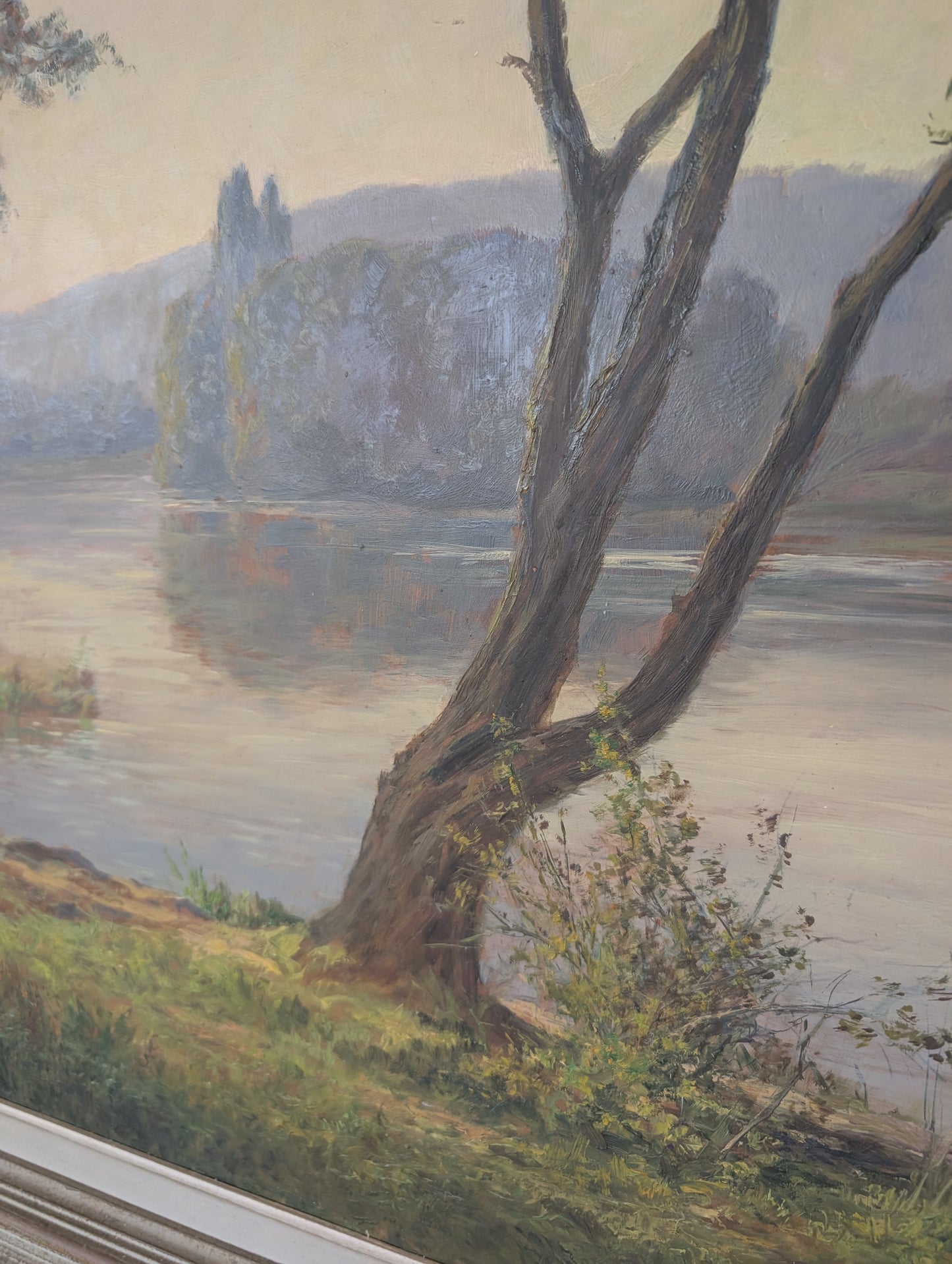 River landscape, France, oil on board mid CXXth