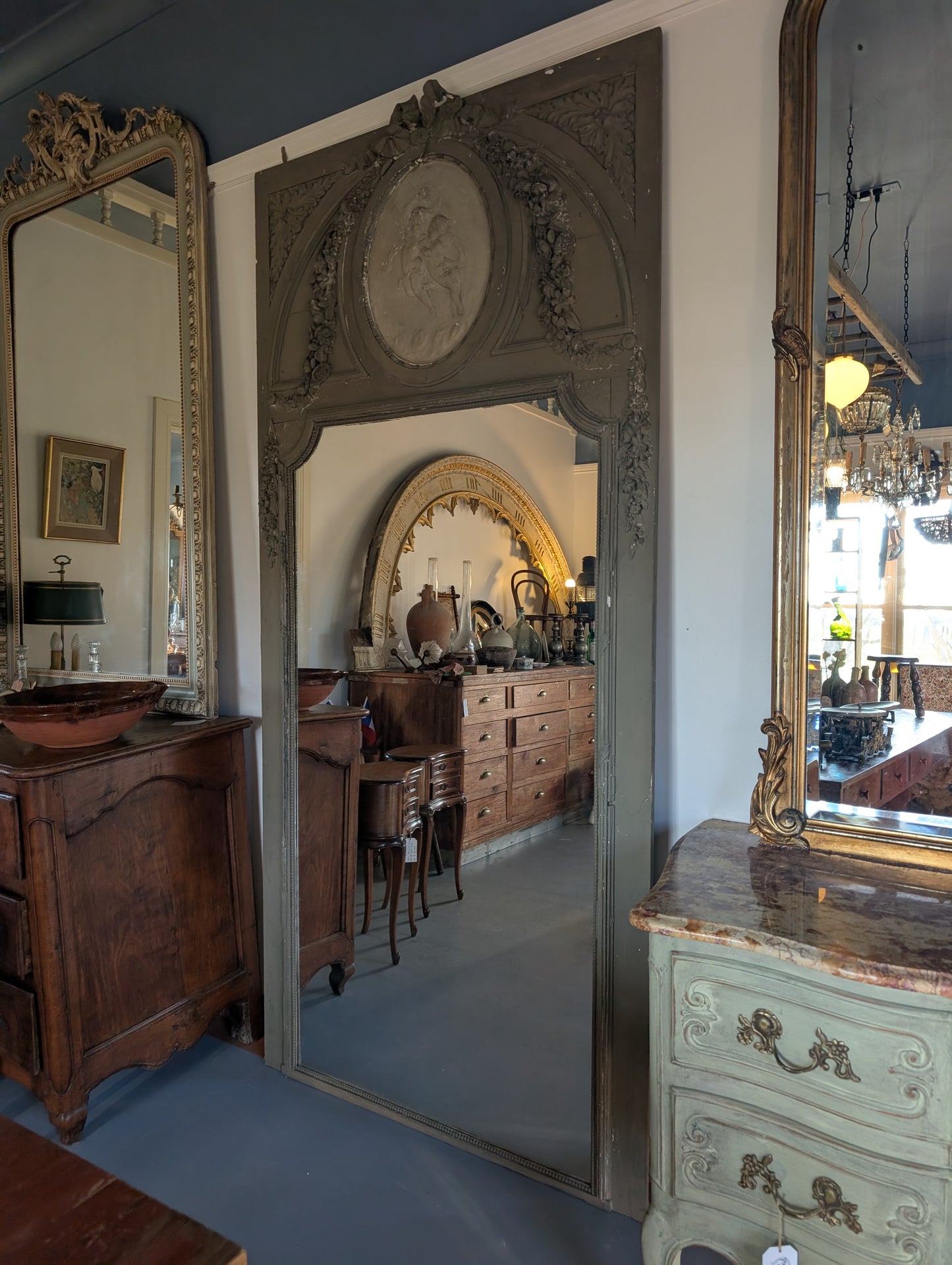Louis XVI Style Castle Mirror with Putti
