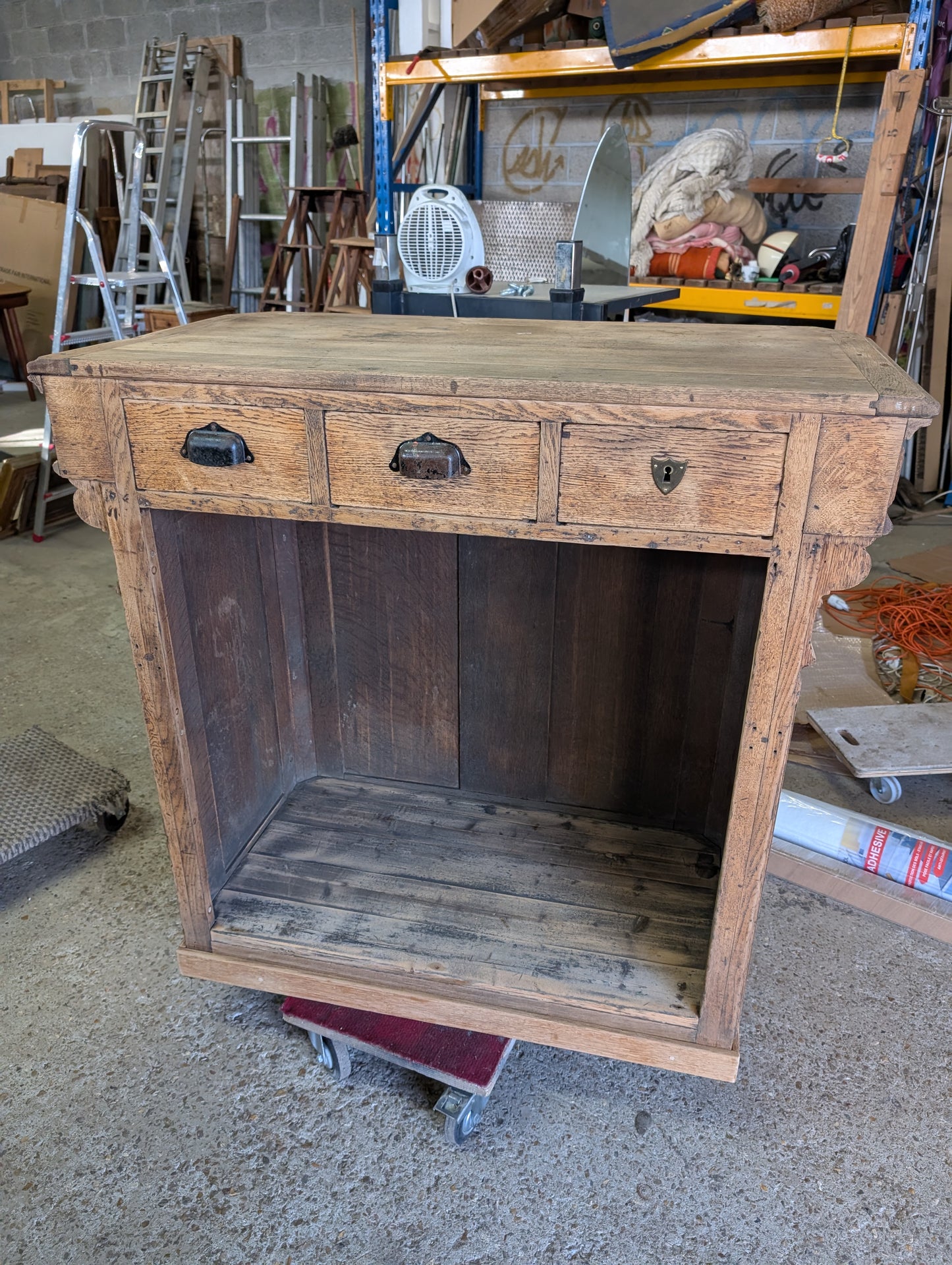 Antique French Oak Shop Counter Cabinet, 19th Century