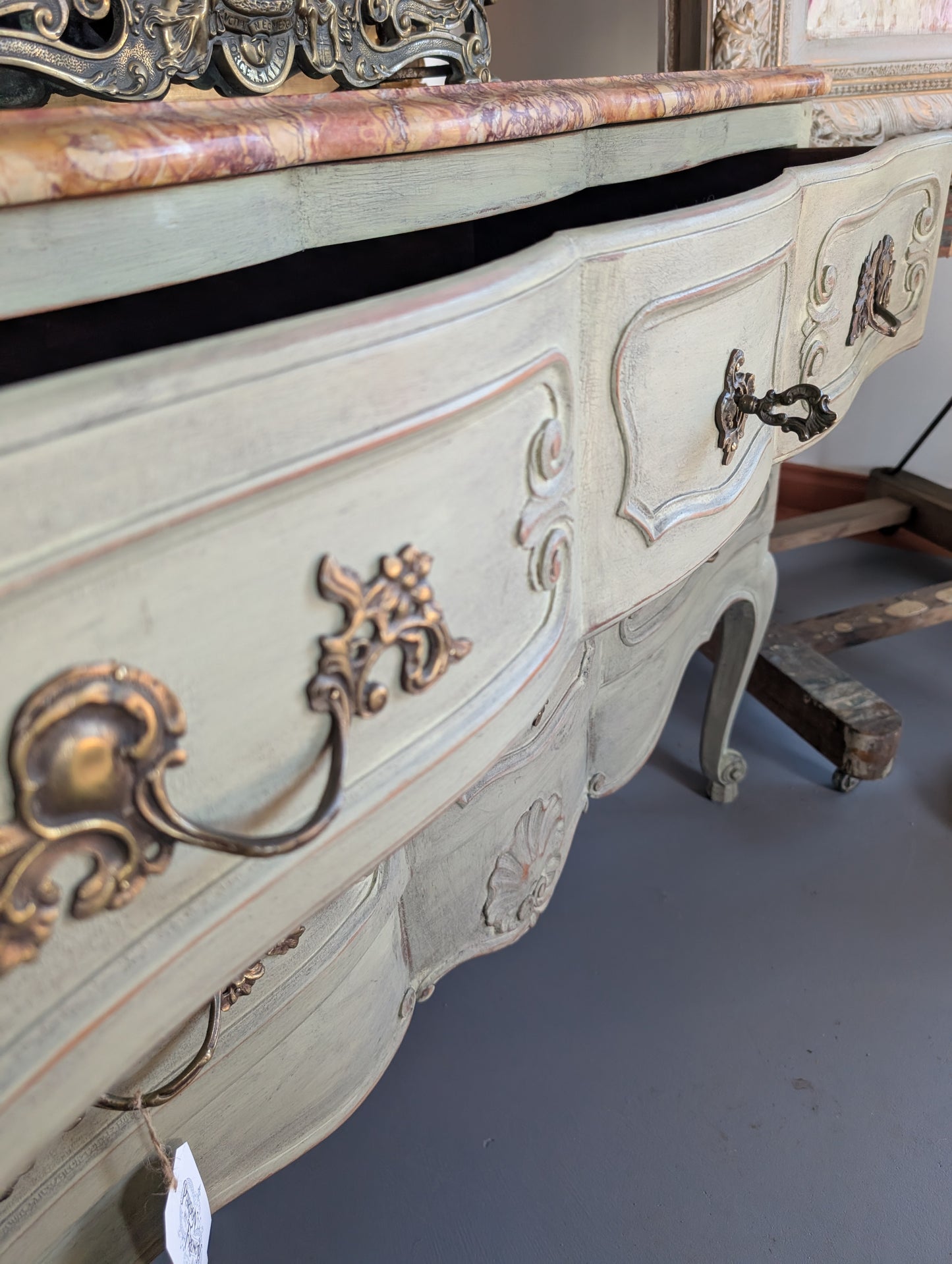 Red Marble top Chest of Drawers