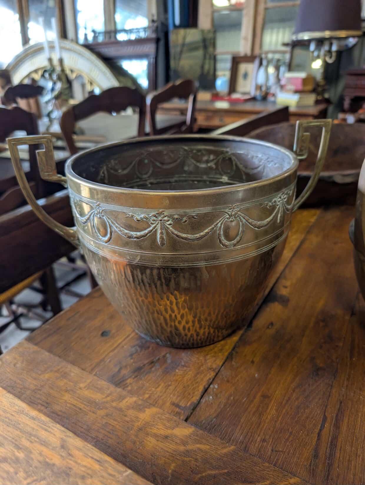 brass planter and brass log basket