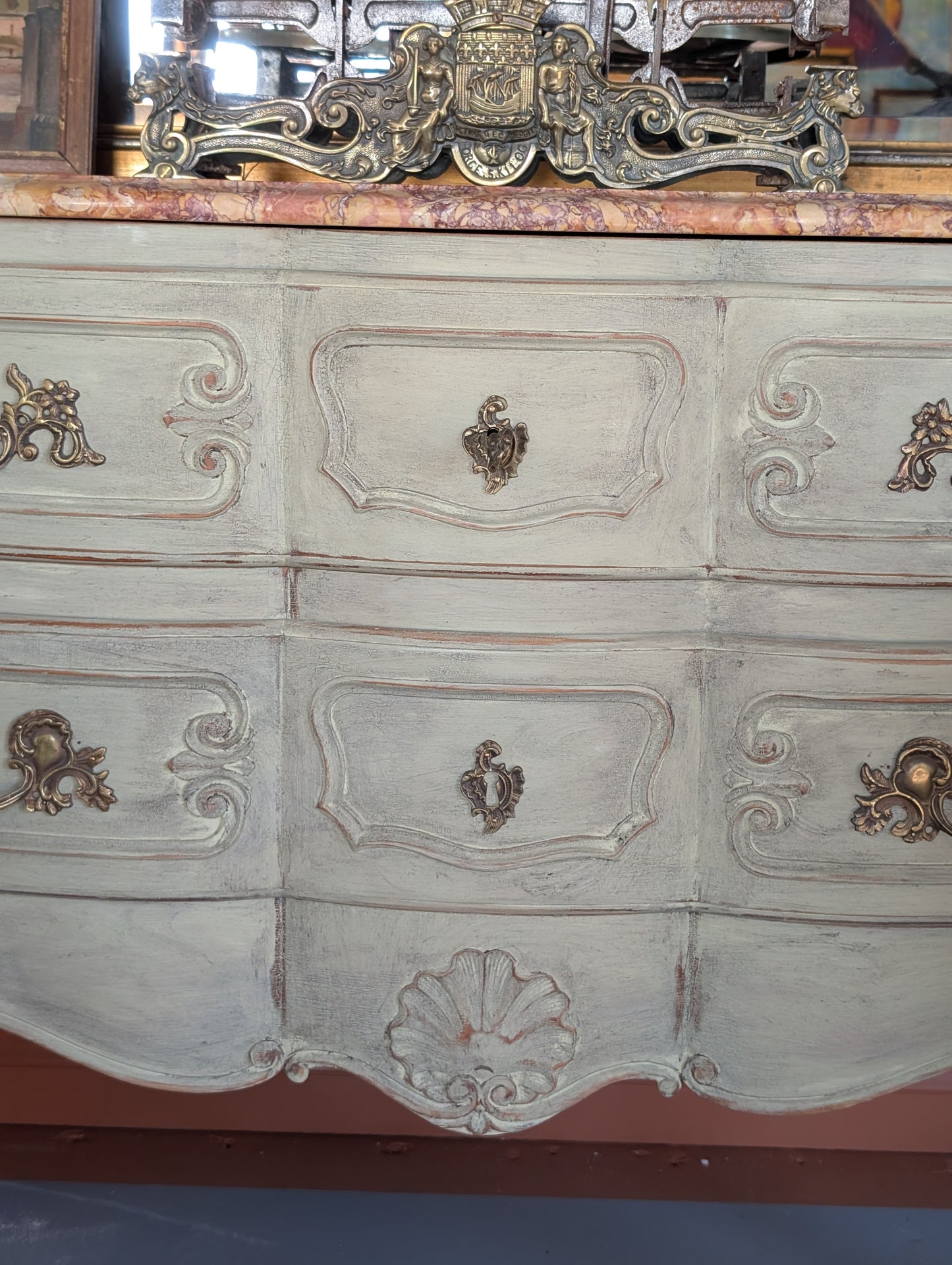 Red Marble top Chest of Drawers
