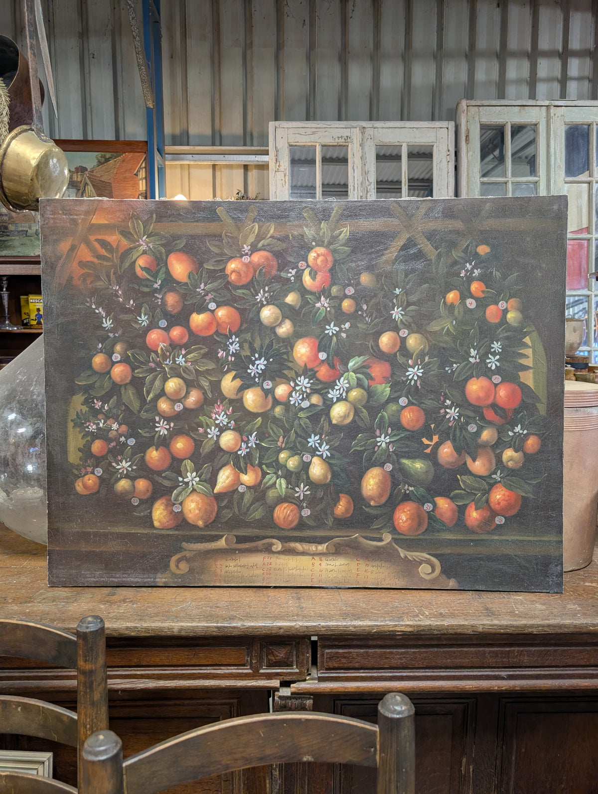 Large Vintage Italian Baroque Citrus Oil Painting – Hand-Painted Still Life Canvas (The Bimbi Citrus Study)