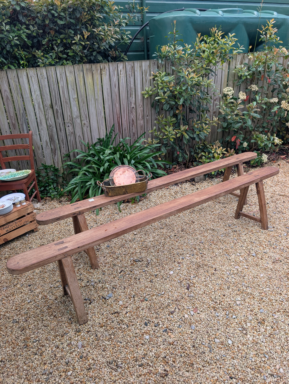 Pair of Antique C19th 'Skinny' Farmhouse Benches (2.36m)
