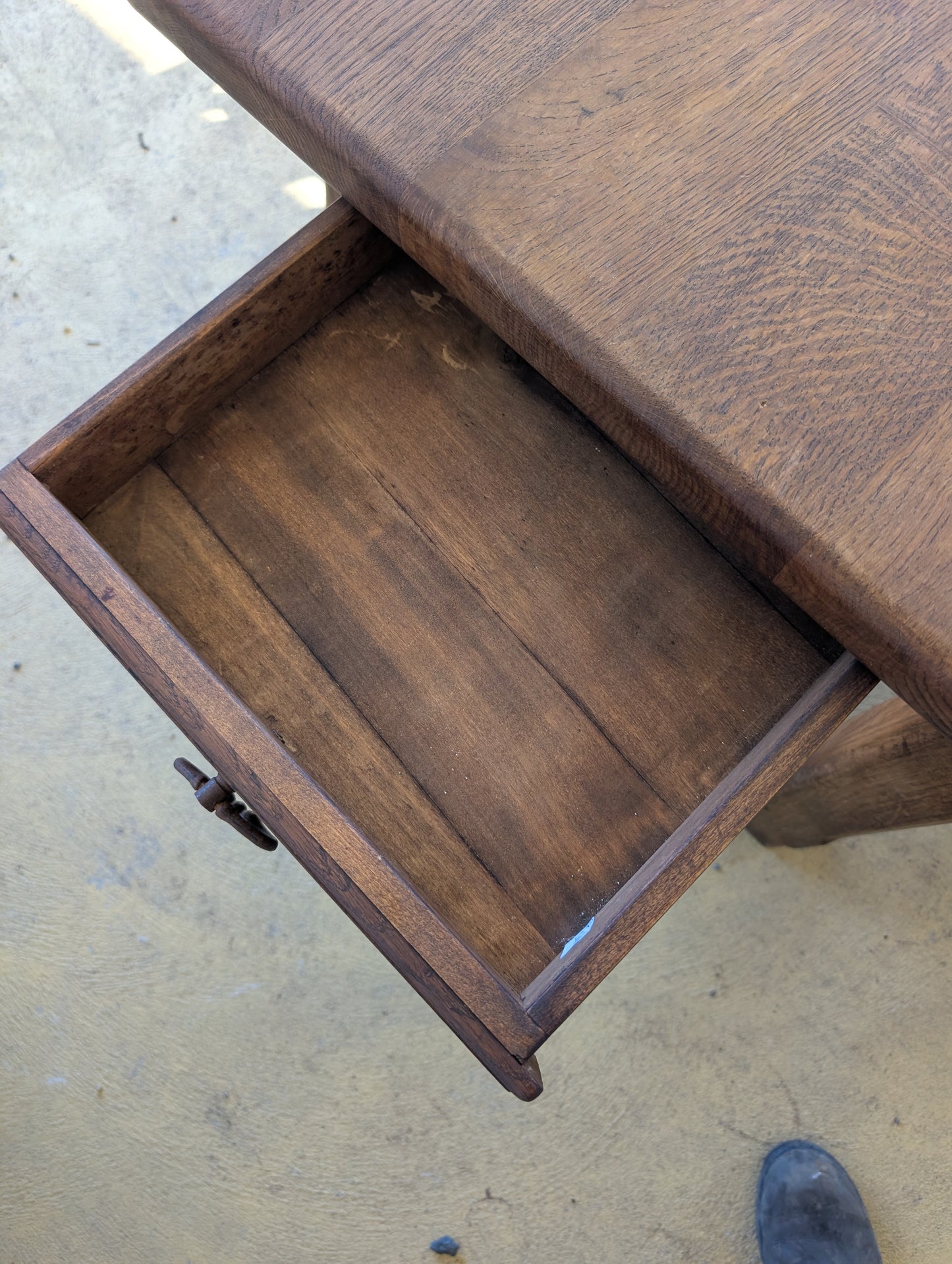 Oak french farm table with drawer and extension.