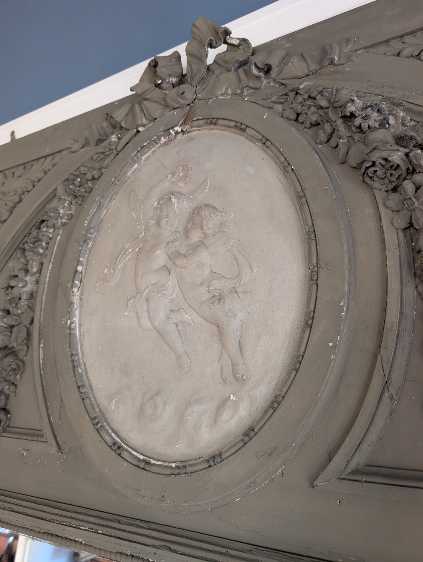 Louis XVI Style Castle Mirror with Putti