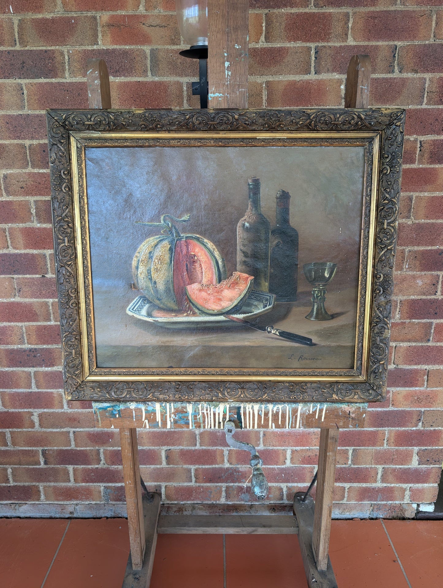 Still life melon Léon Rousseau C19th
