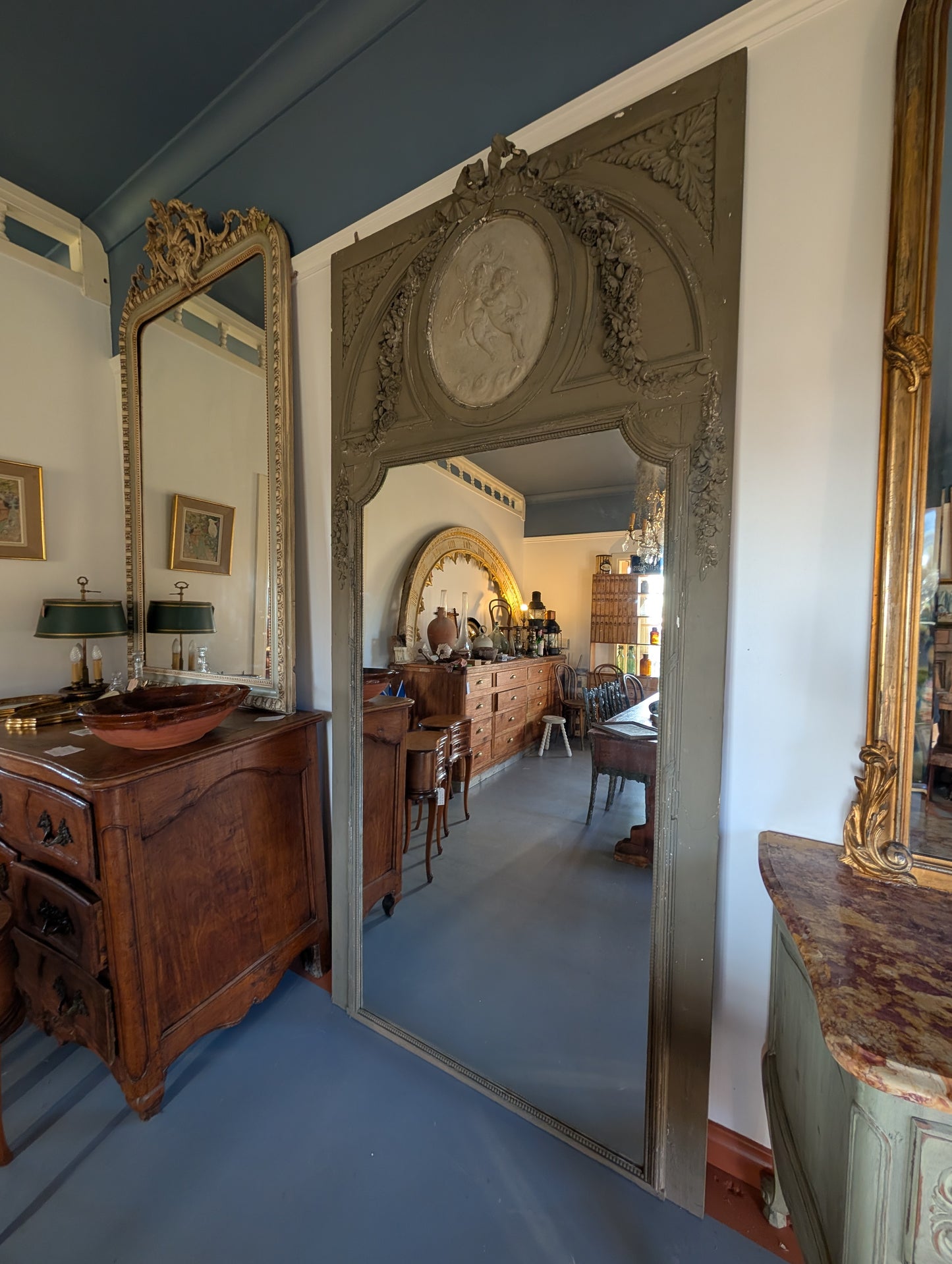 Louis XVI Style Castle Mirror with Putti