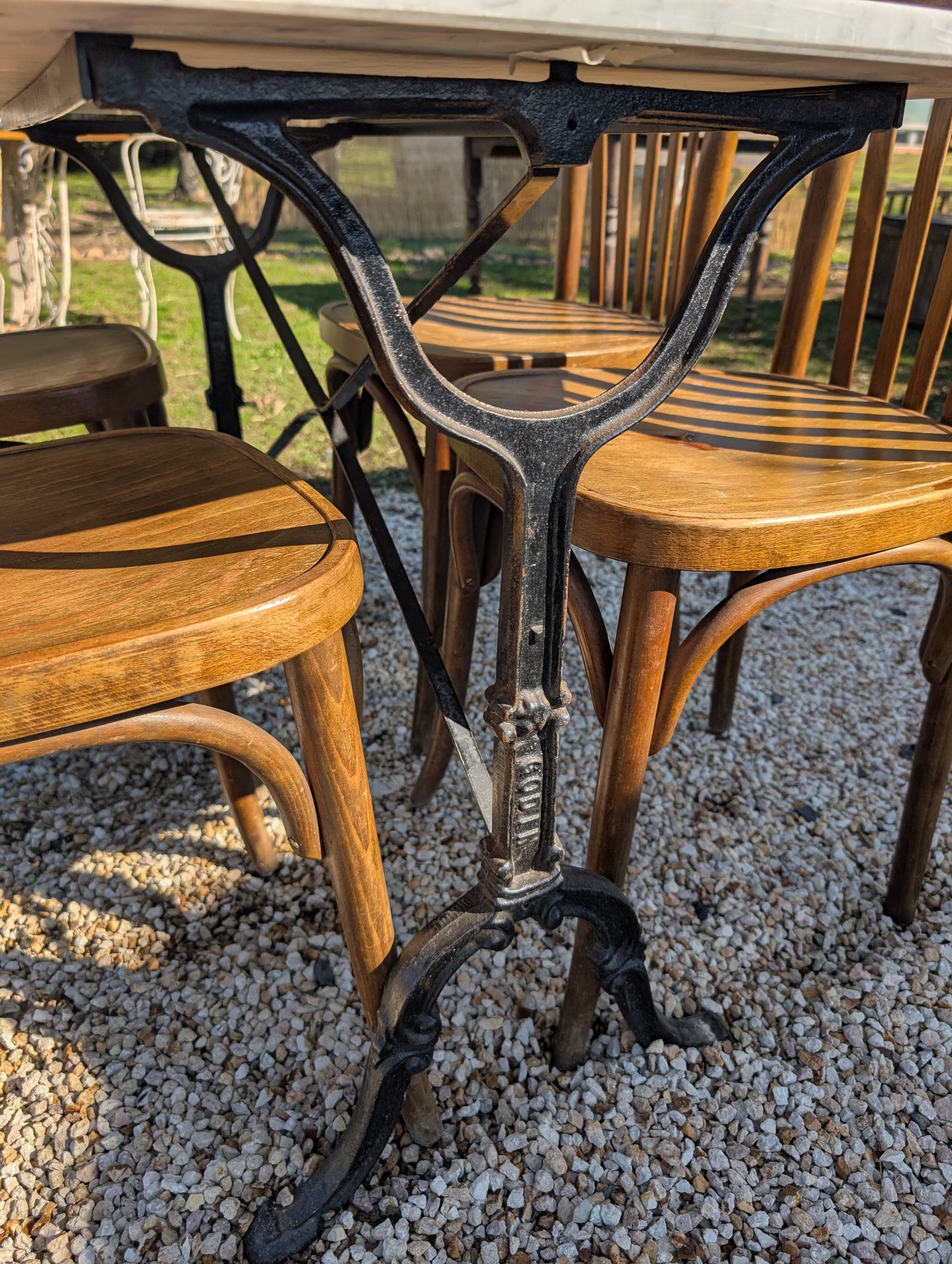 French bistrot table with Cast iron legs and marble top, early XXth Century