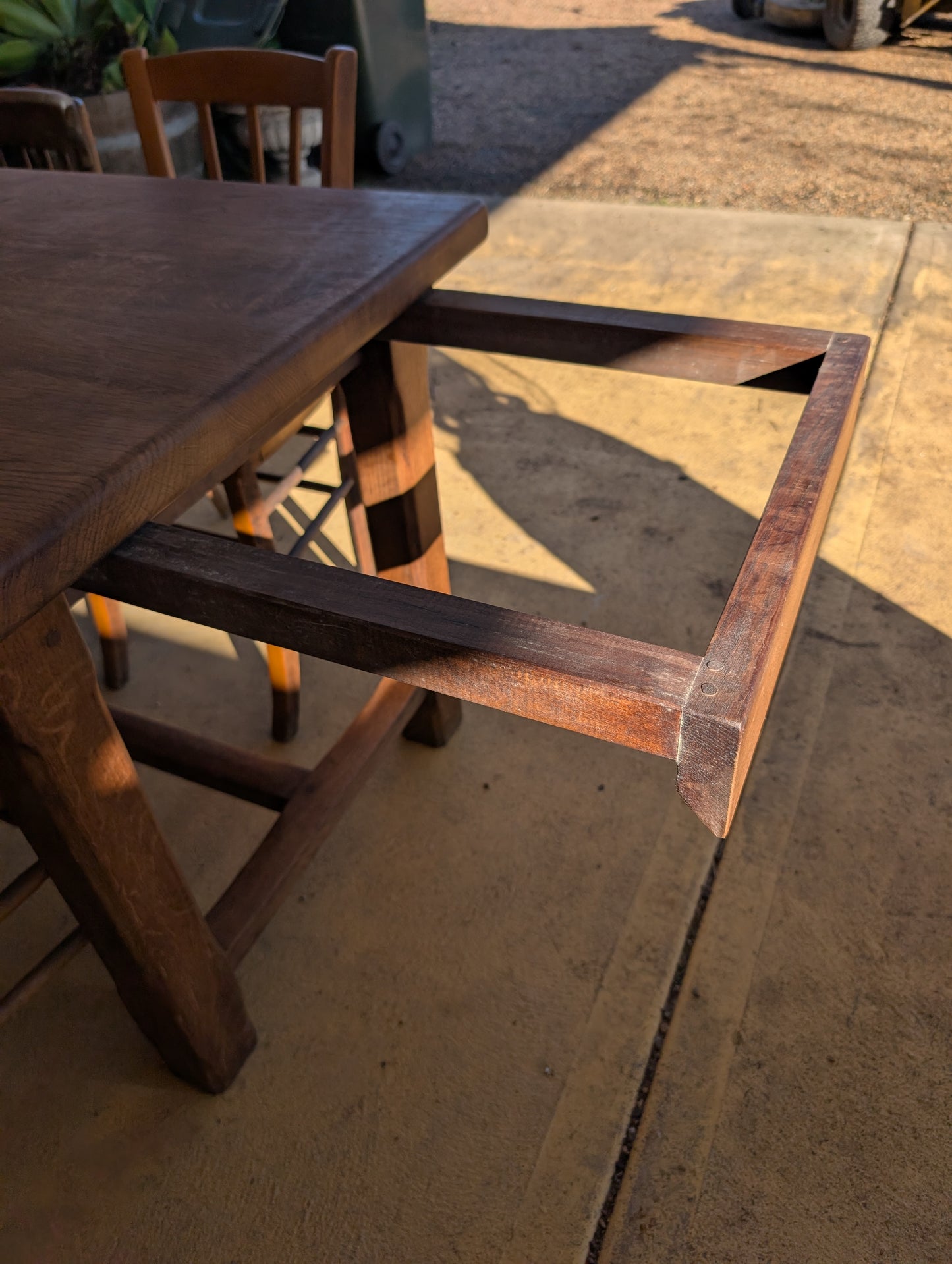Oak french farm table with drawer and extension.