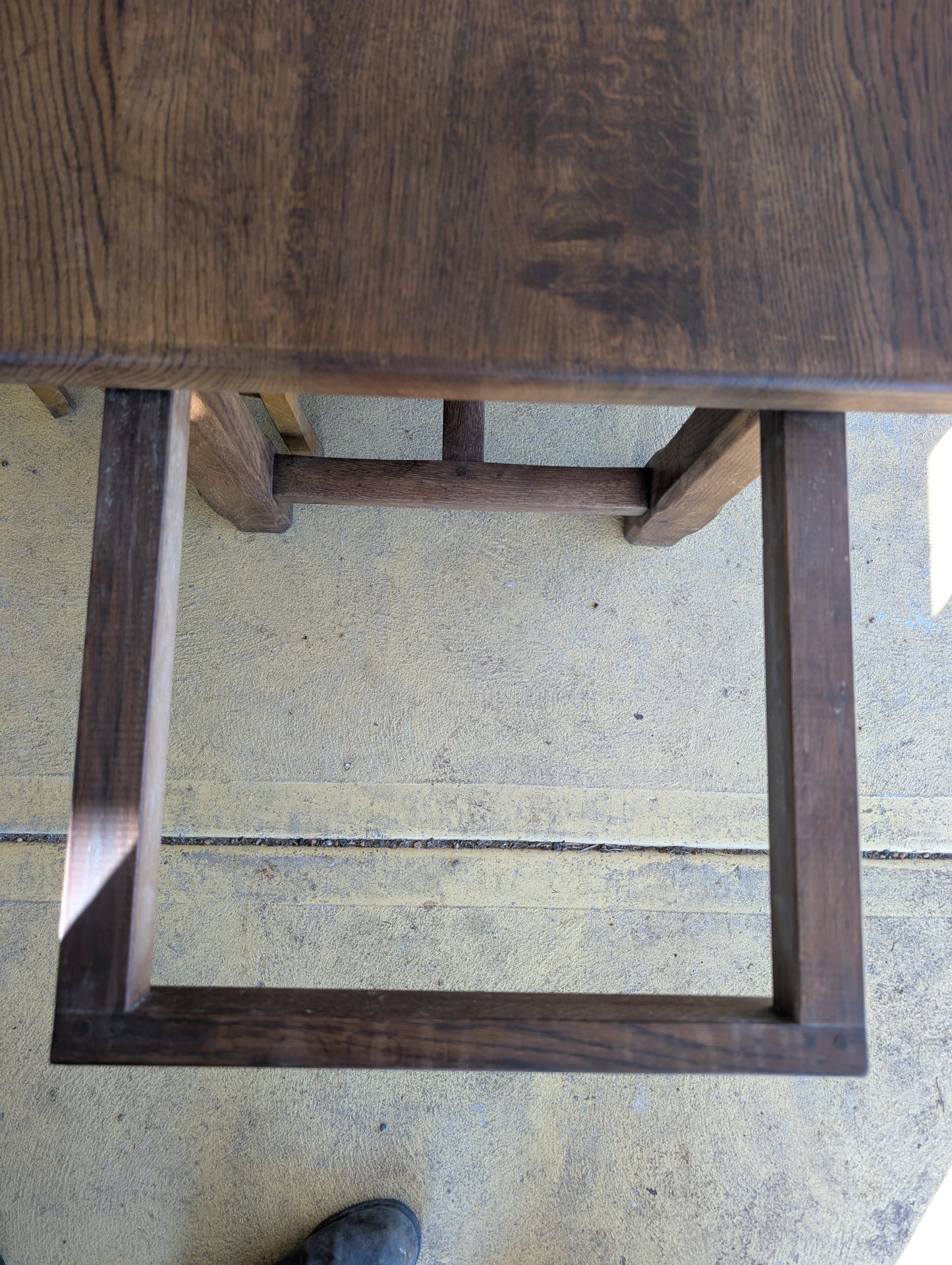 Oak french farm table with drawer and extension.