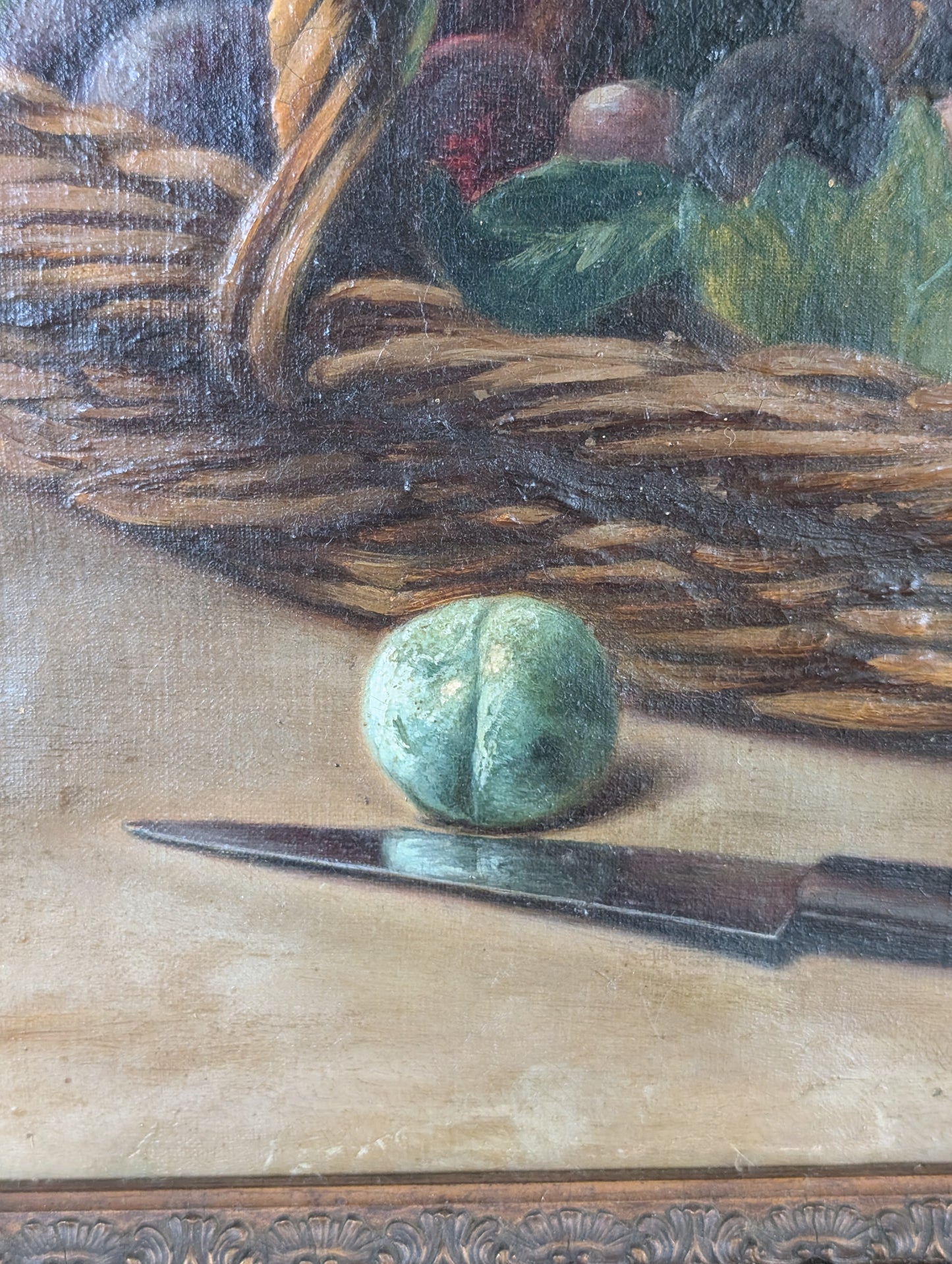 Still life plums painting, Leon Rousseau C19th