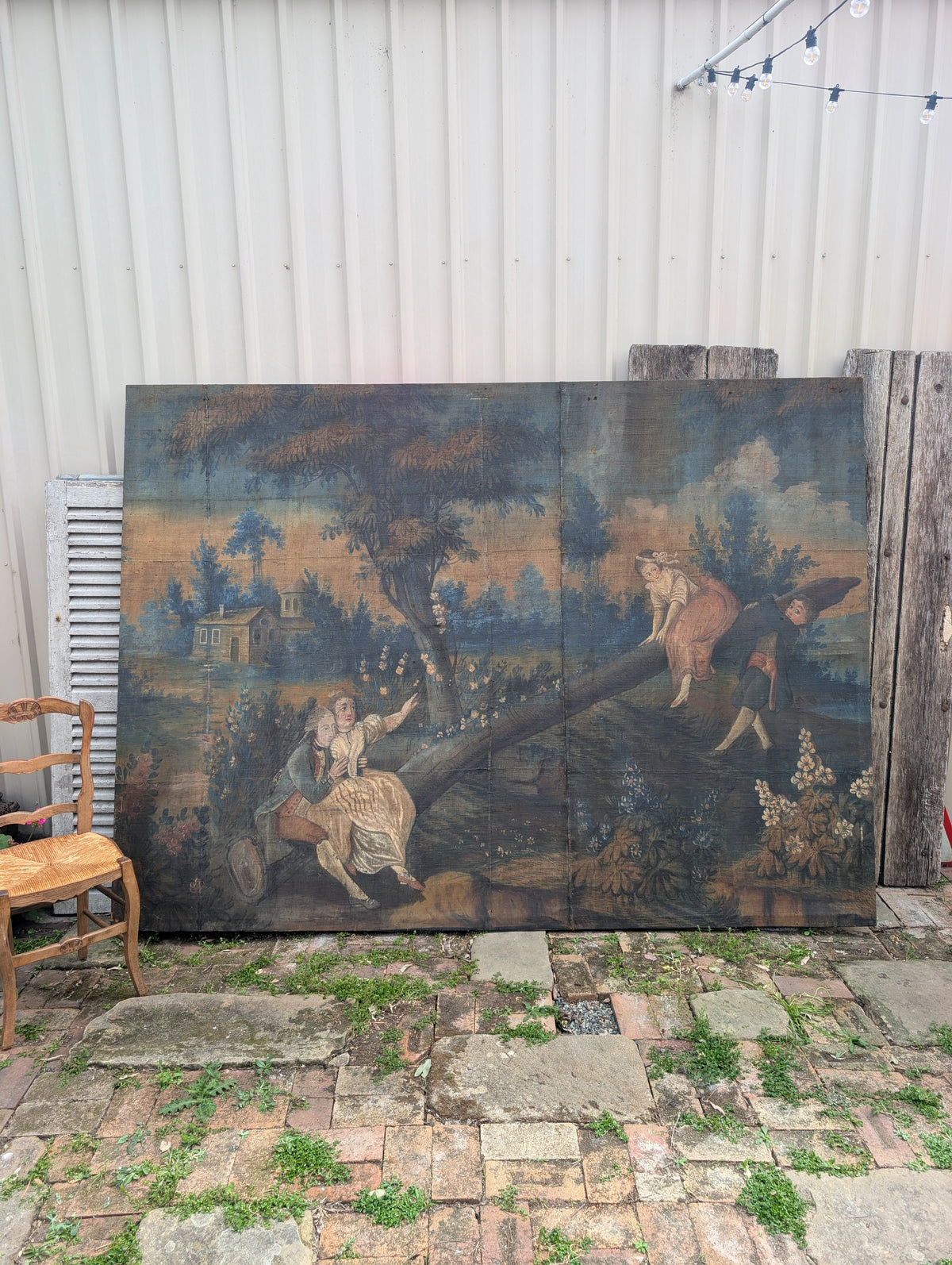 Monumental Oil On Canvas in the style of the C18th decorated with gallant scenes