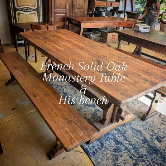 Solid Oak Monastery table with his bench