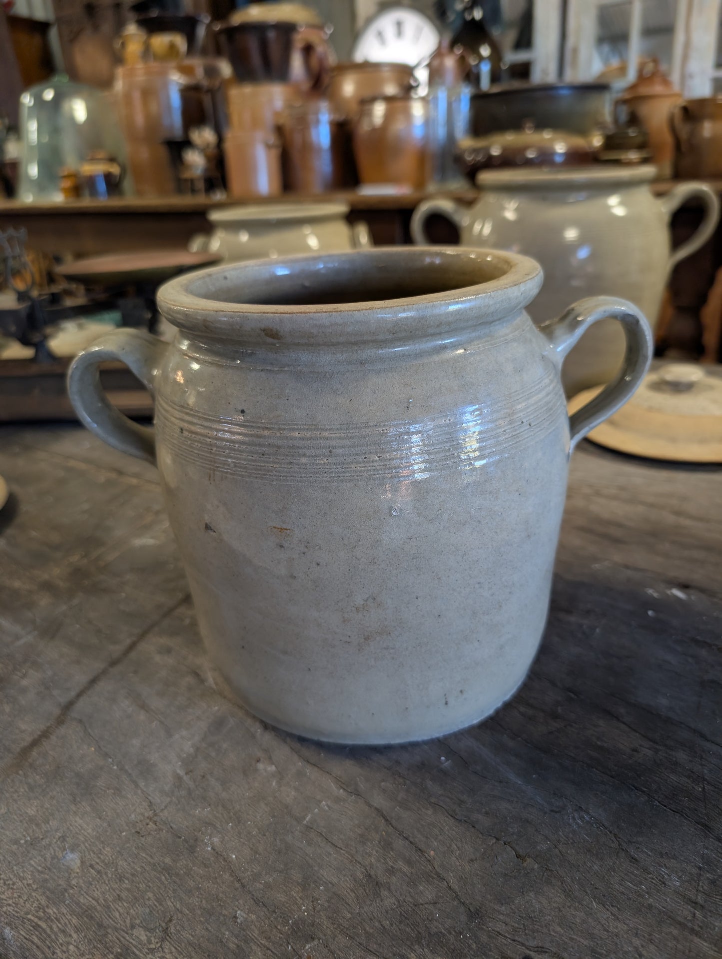 Authentic French antique stoneware confit pots