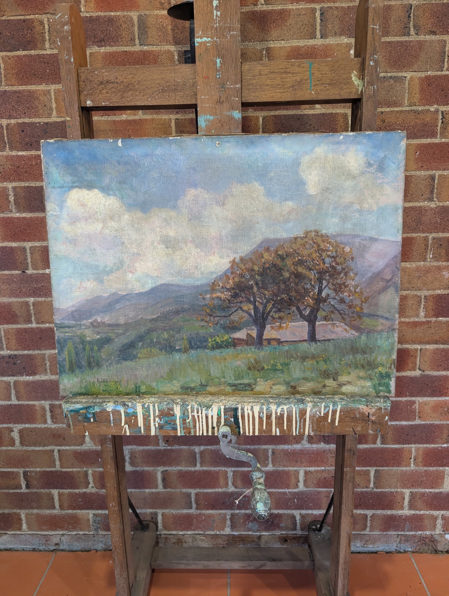 landscape plein-air oil painting created by E. Delebecque. Mid CXXth