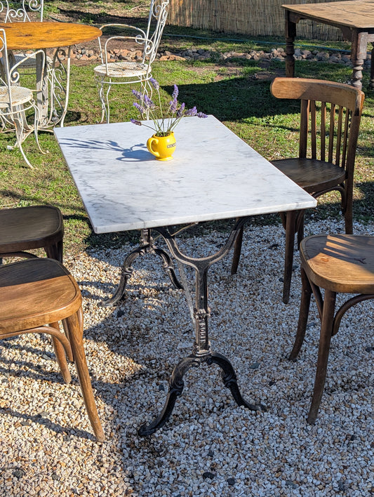 French bistrot table with Cast iron legs and marble top, early XXth Century