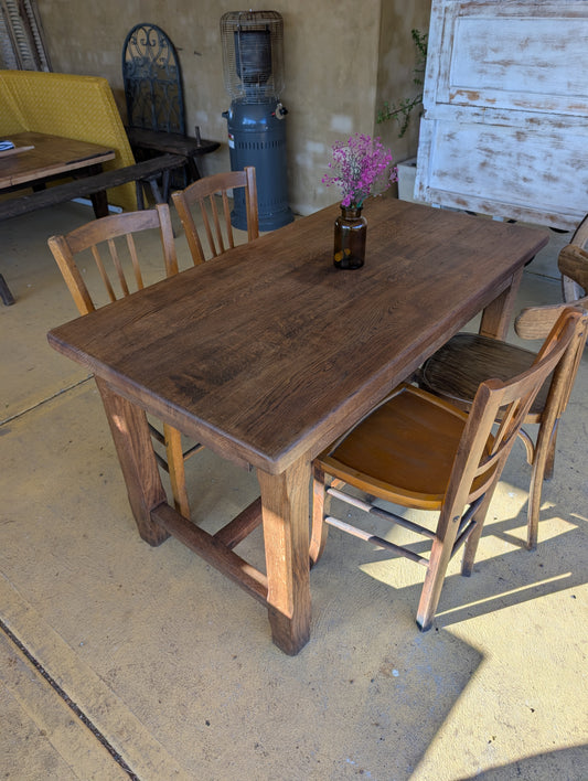 Oak french farm table with drawer and extension.