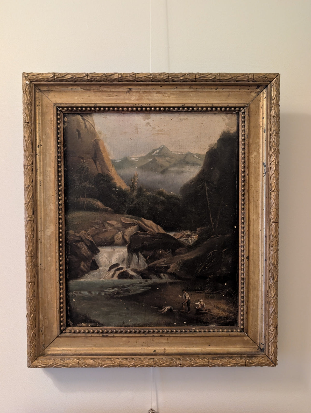Antique C19th Swiss Alpine Landscape Oil Painting