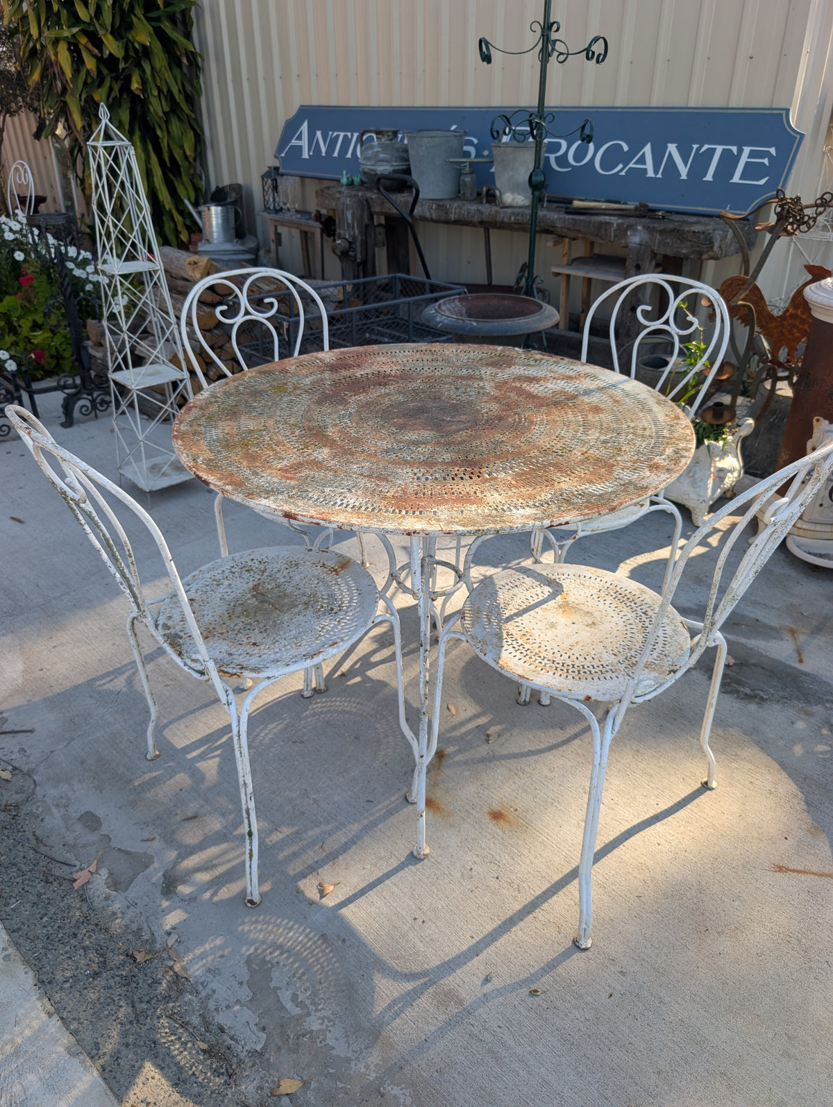 Antique 1900s French Hand-Forged Wrought Iron Garden Set