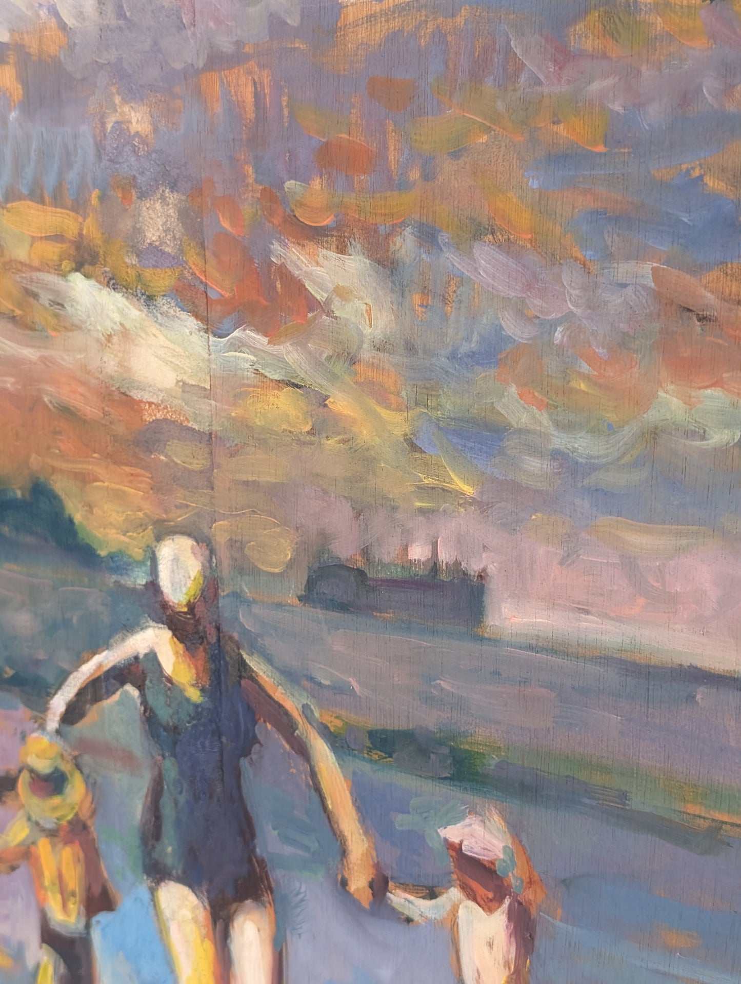 Bathers at Sunset (Les Baigneurs ) by Patrice Landauer - oil on board -