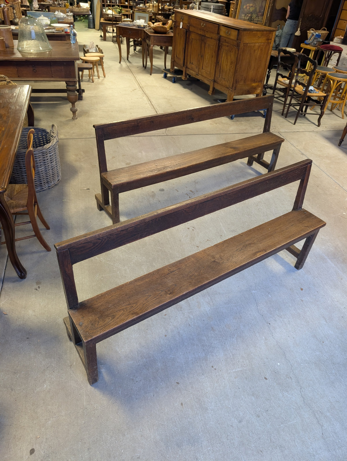 Pair of Antique French Open-Back Bench Pews - Circa 1900