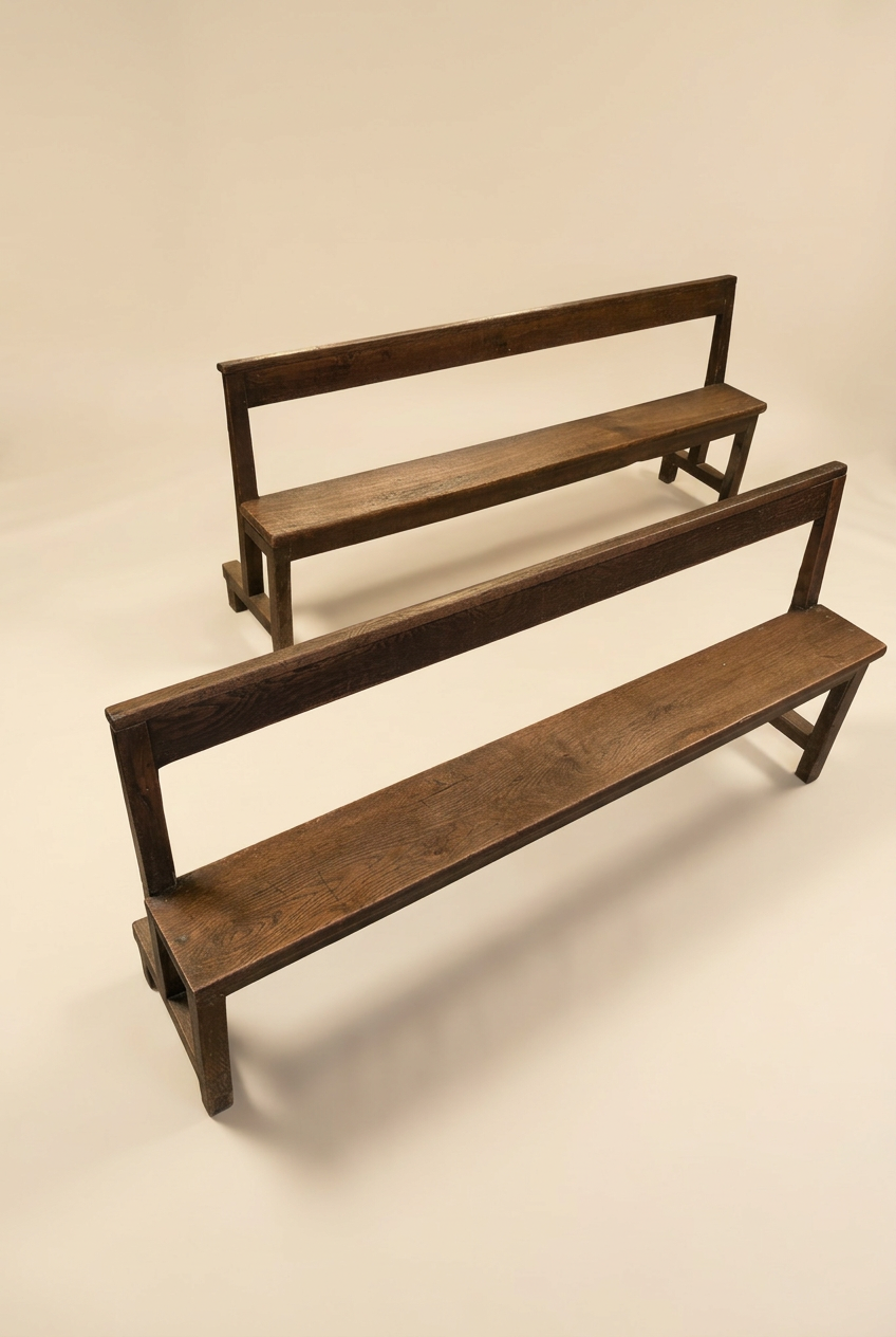 Pair of Antique French Open-Back Bench Pews - Circa 1900