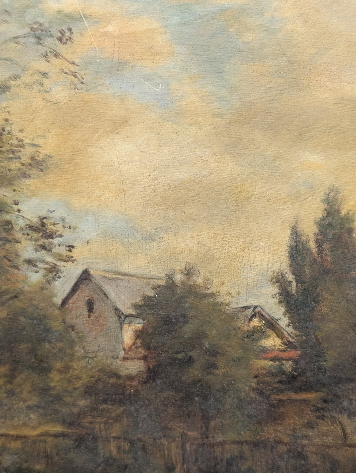 Vintage French Countryside Landscape Oil Painting on Board