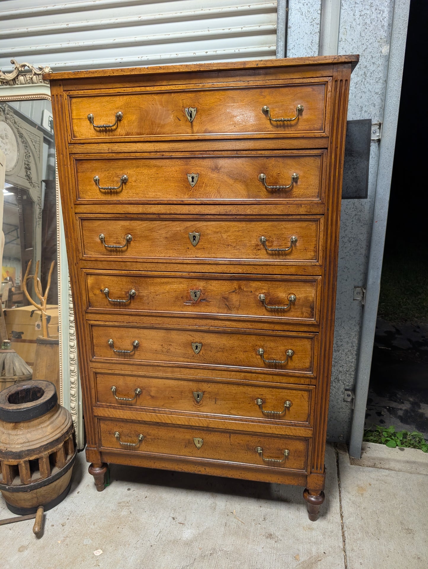 Louis XVI Style Walnut Semainier Tall Chest