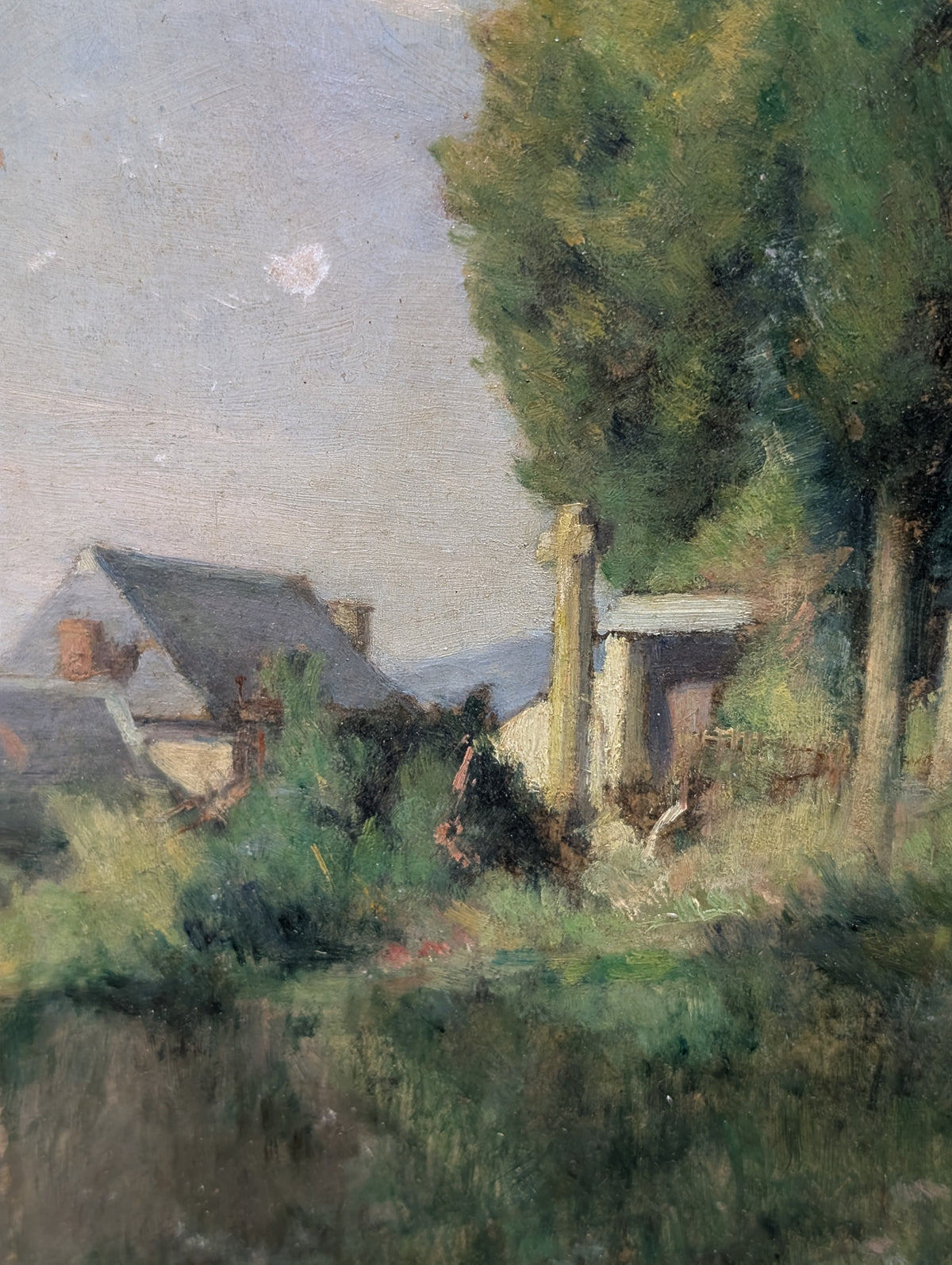 Antique French Impressionist Oil on Board – Chapelle de Présignac, Souillac (Lot), c. 1890–1930
