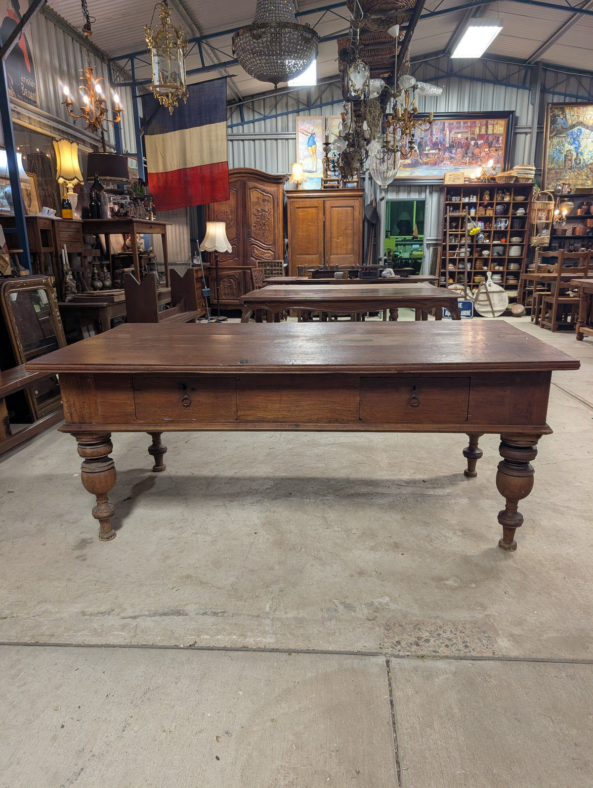C19th European Farm Table with 2 drawers, kitchen island.