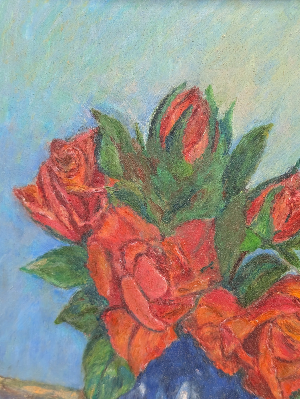 Original French Impressionist Still Life Oil Painting - "Roses: Christophe Colomb" by Lydie Granche (2004)