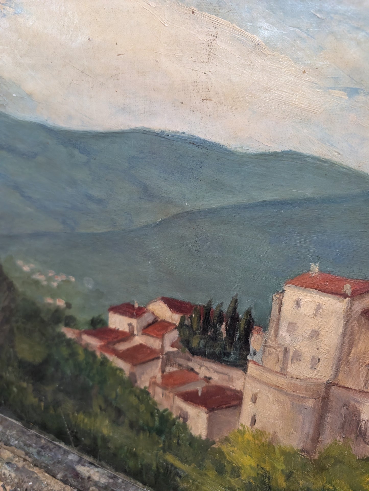 Mid-Century Impressionist french Hillside Village – Original Oil Painting - G. Poincelet