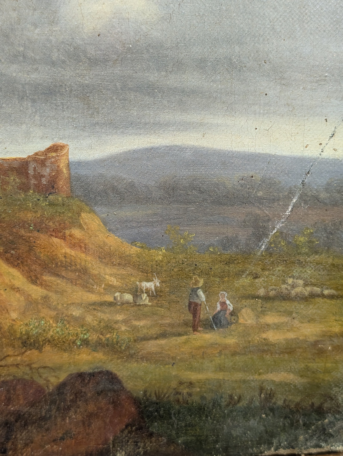 Antique C19th European Landscape Oil Painting – Grand Tour Castle Ruins