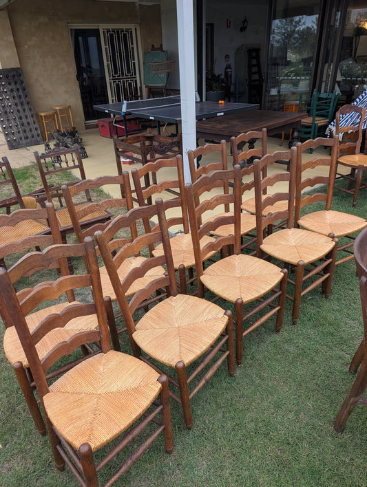 Set of 10 provincial ladder-back chairs
