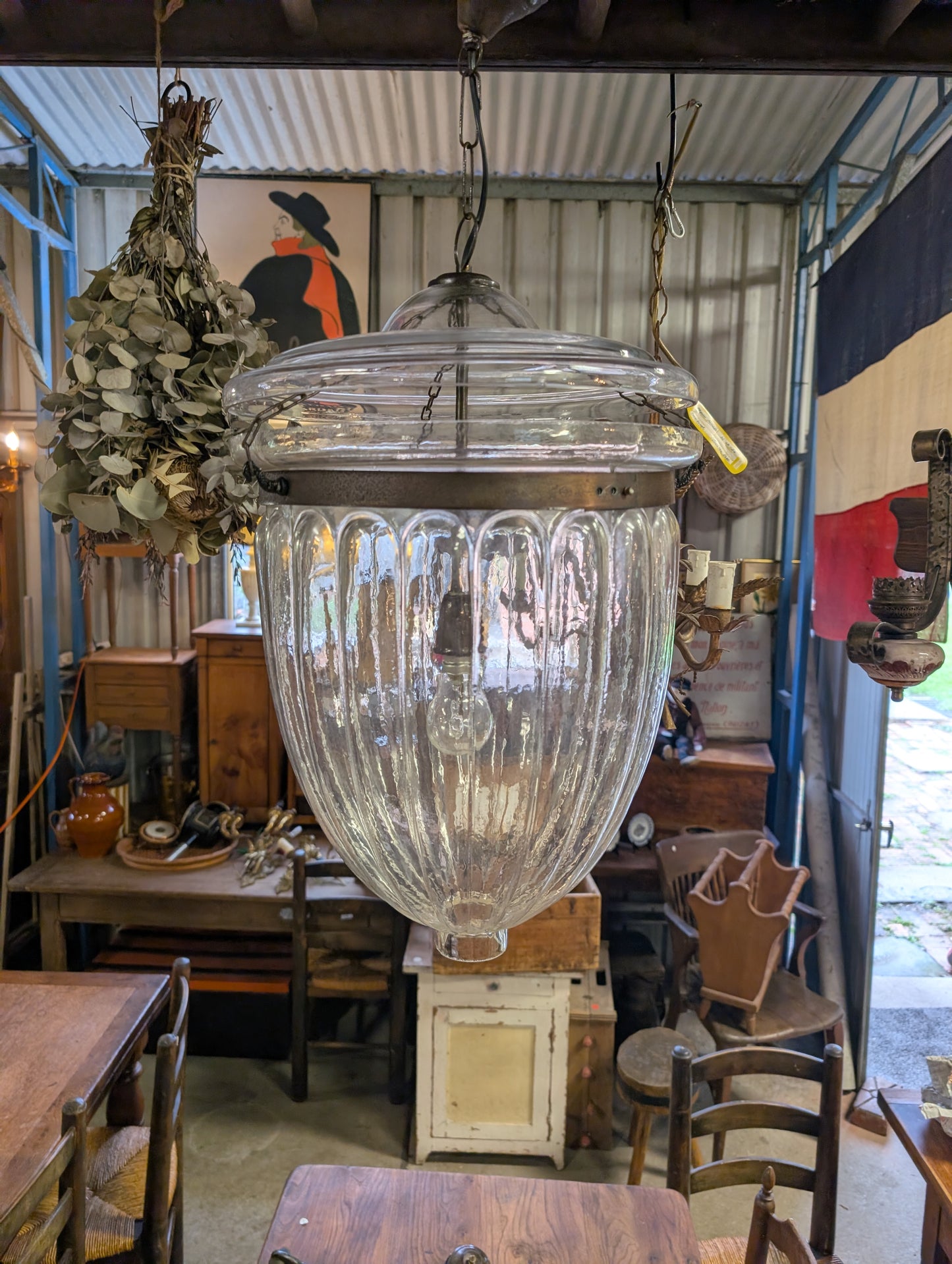 Stunning 78cm Hundi Style Ribbed Glass Bell pendant light