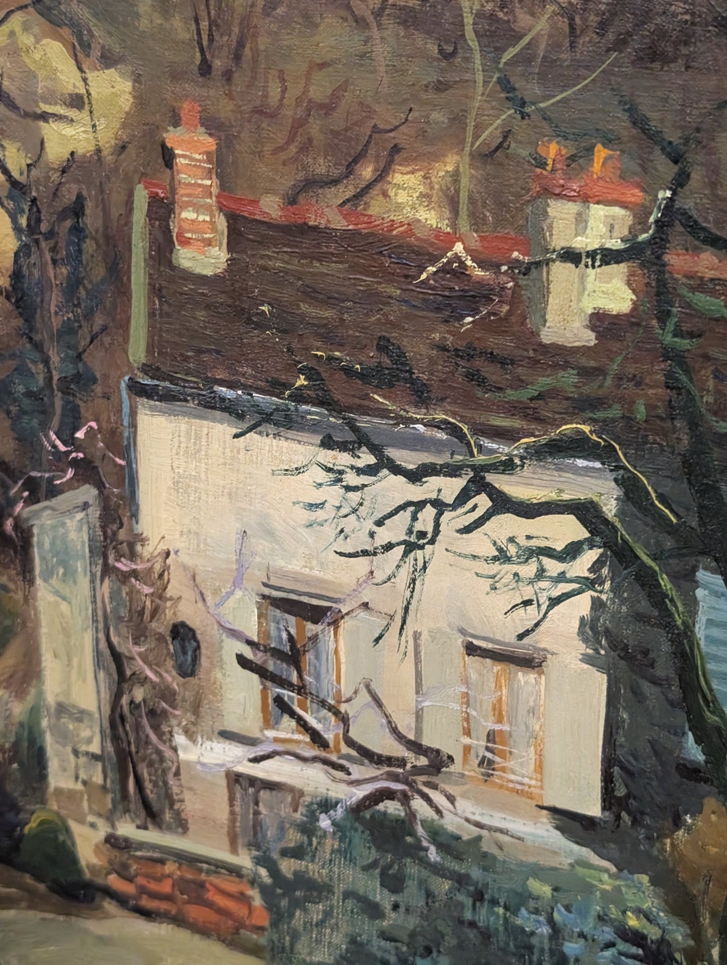 Mid-20th Century French Landscape Oil Painting – "Rural Cottage" by Louis Blanc