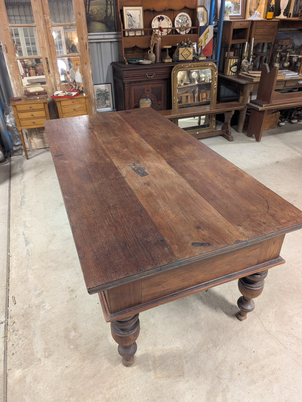 C19th European Farm Table with 2 drawers, kitchen island.