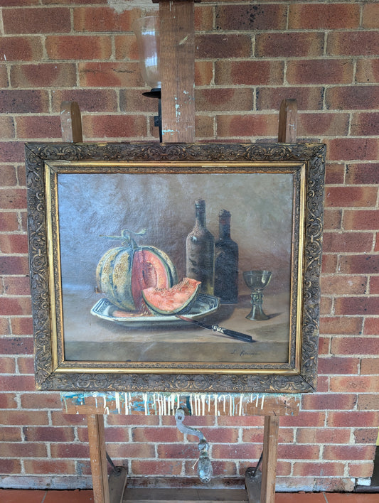 Still life melon Léon Rousseau C19th