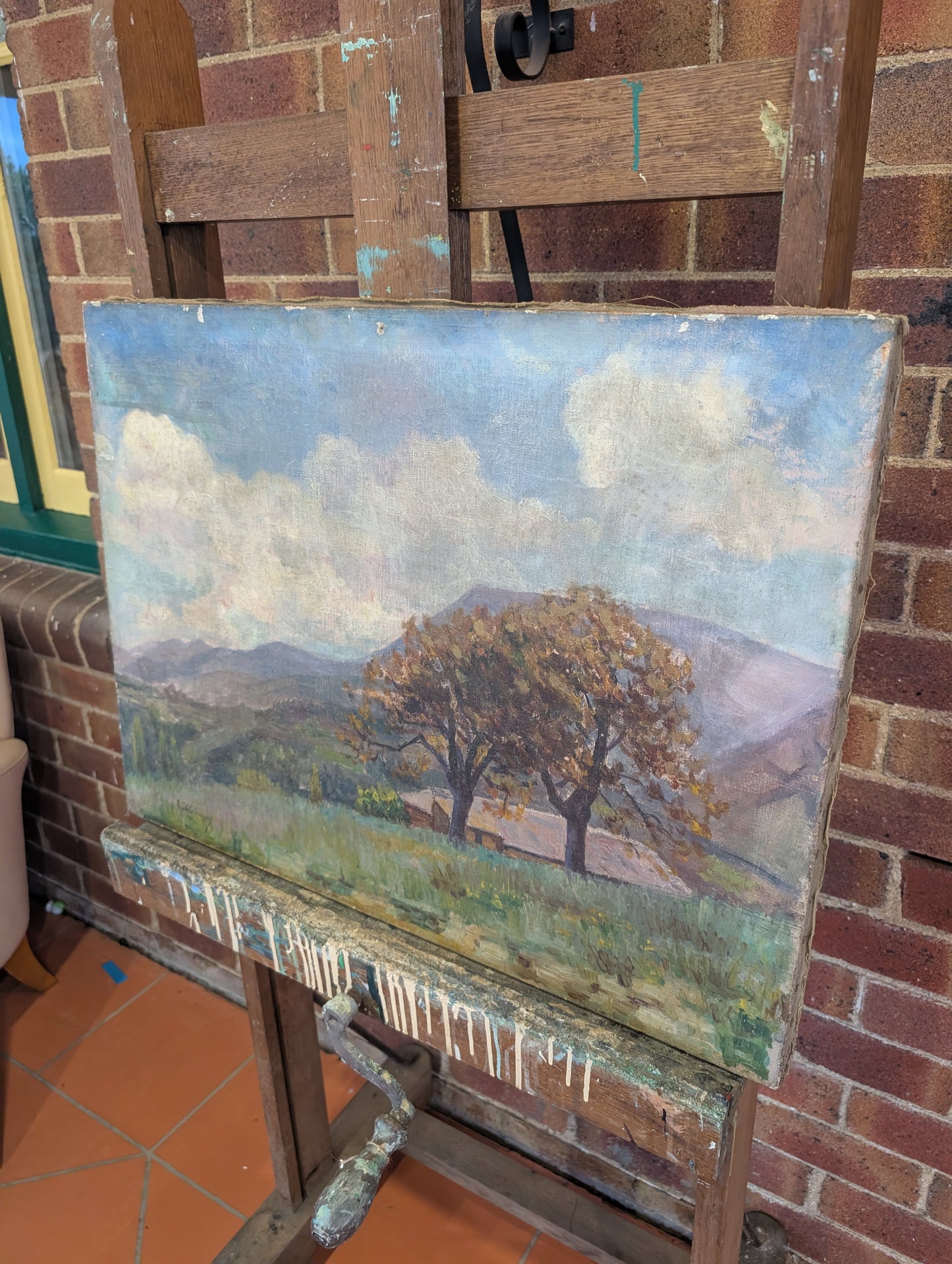 landscape plein-air oil painting created by E. Delebecque. Mid CXXth