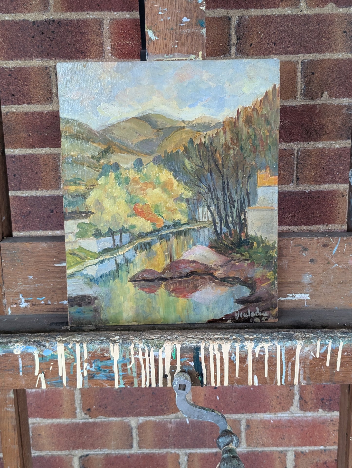 River landscape in Autumn, oil on board CXXth