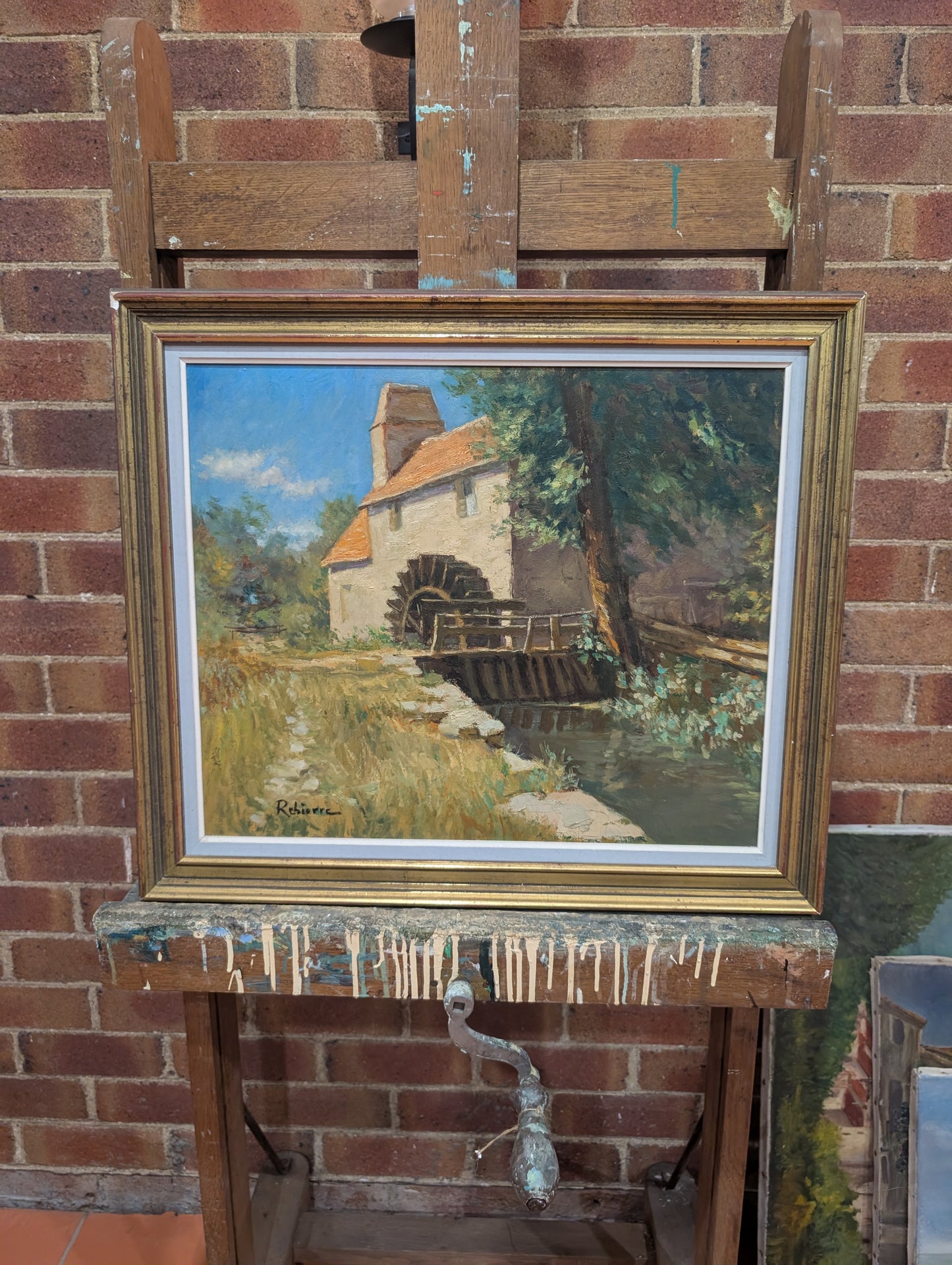 Antique Mid-Century French Impressionist Oil Painting – "The Watermill" by Marc Rebierre (c. 1970s)