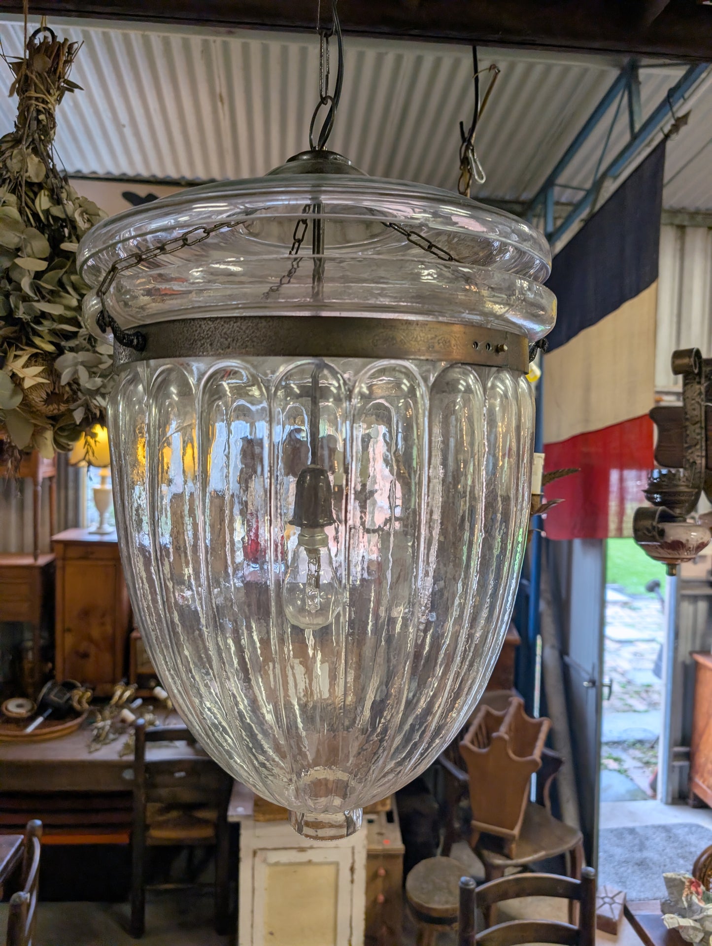 Stunning 78cm Hundi Style Ribbed Glass Bell pendant light