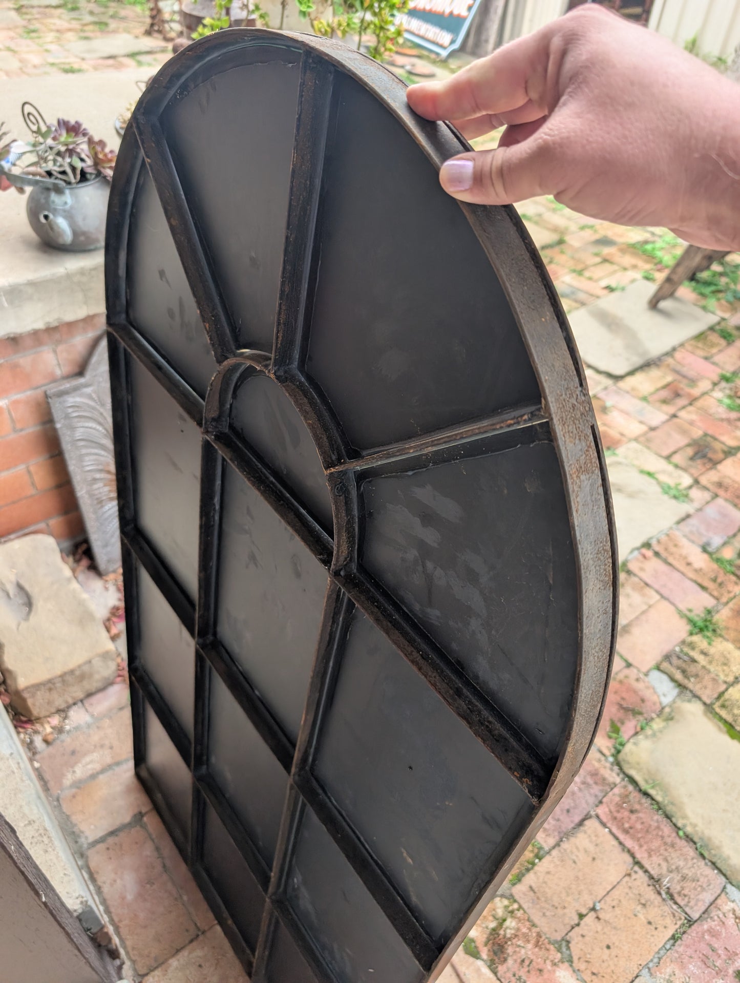 French style arched top wrought iron framed mirror (130 x 65cm)